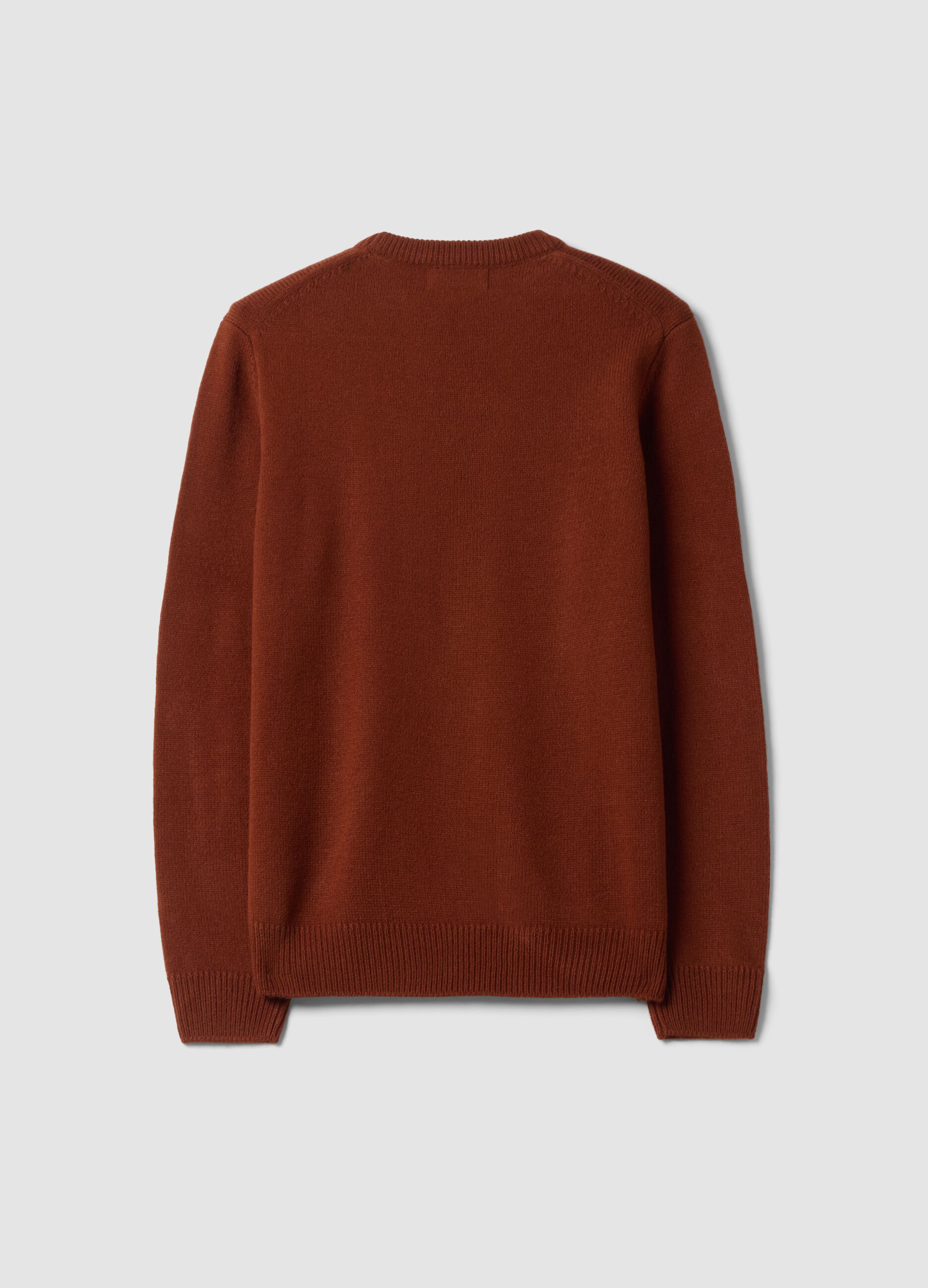Brown crew-neck jersey knit jumper, regular fit