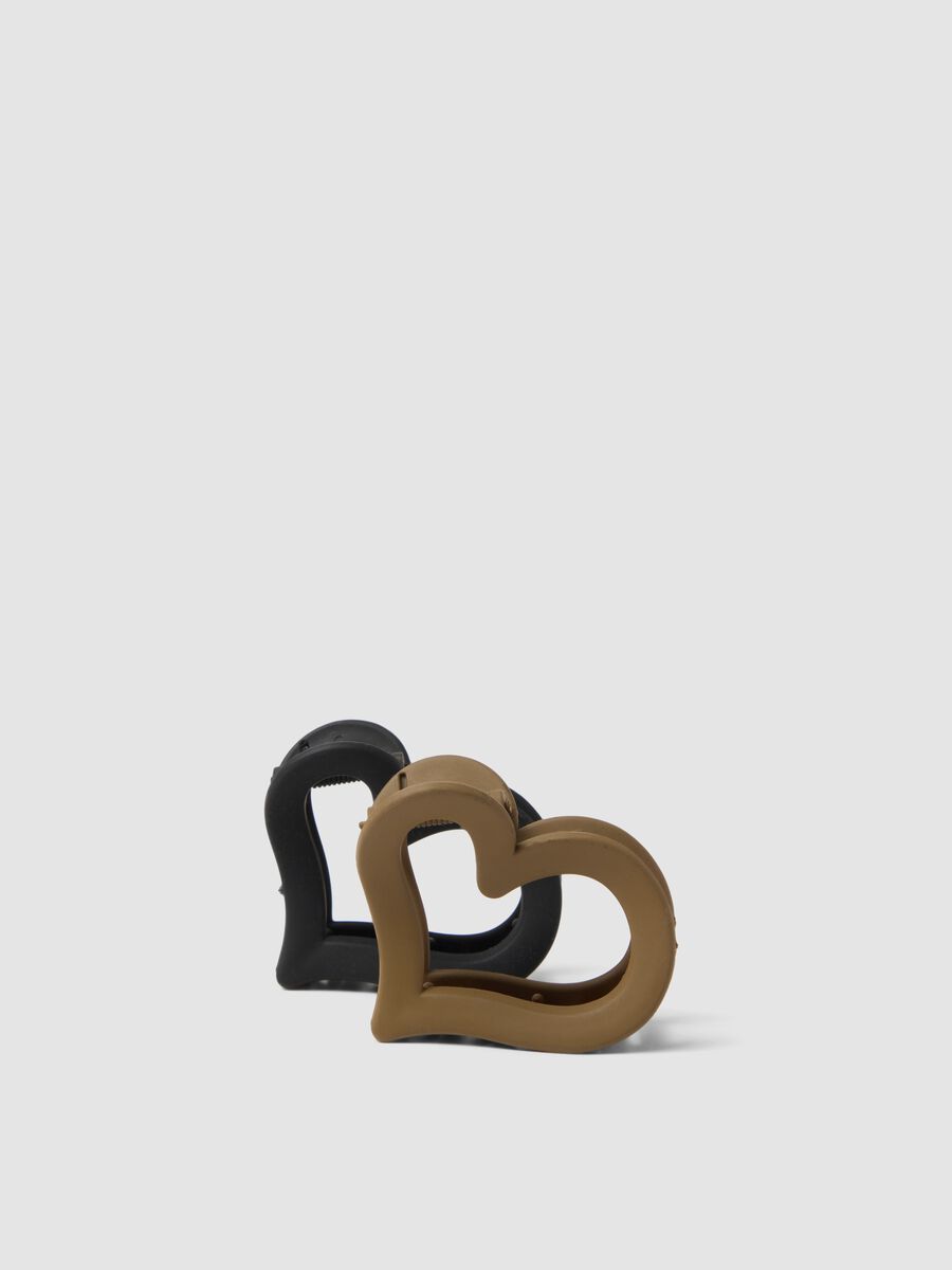 Two-pack heart-shaped hair clips in black and brown_0