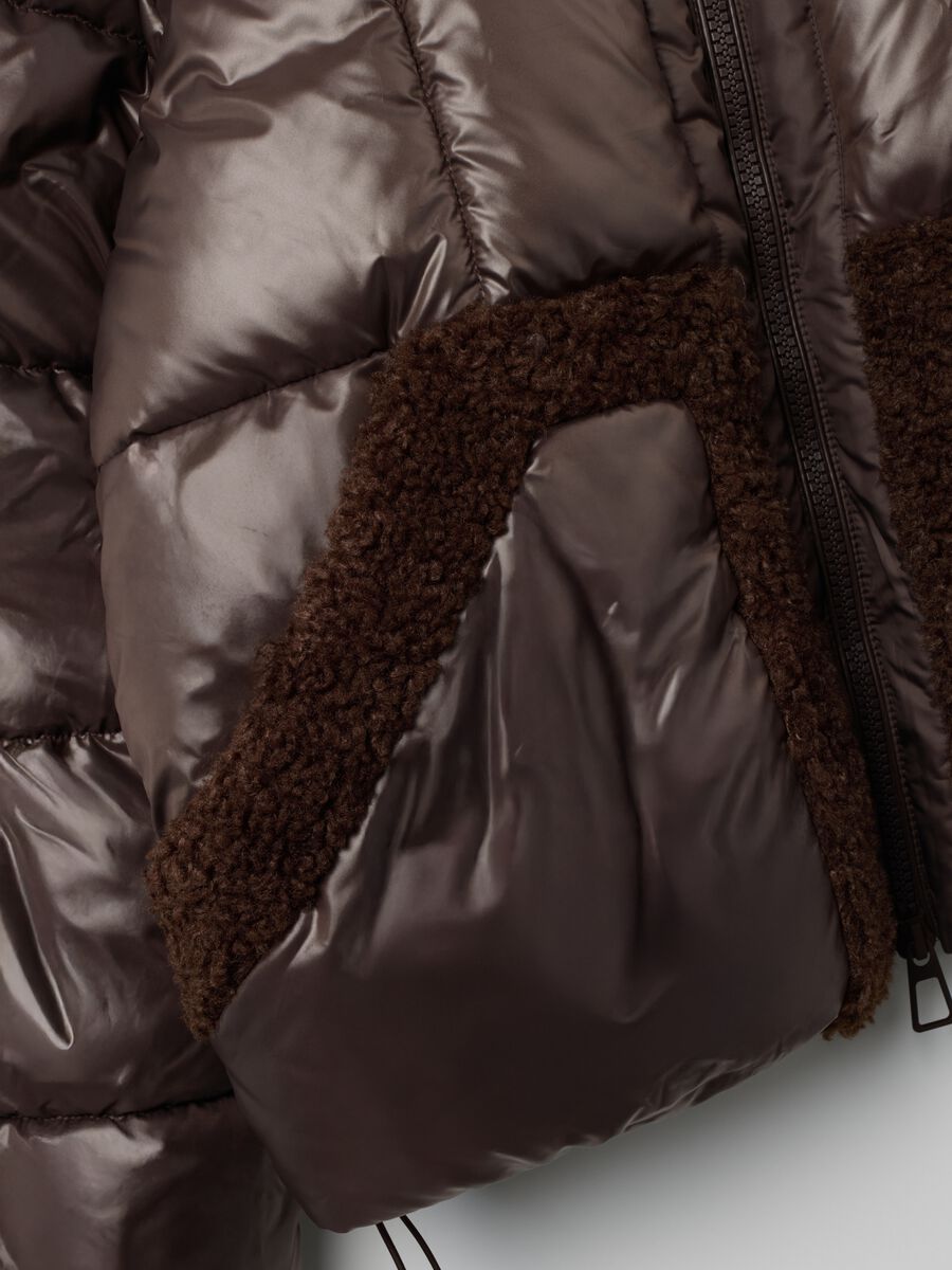 Brown The Iconic Puffer with Hood and Sherpa Details_6