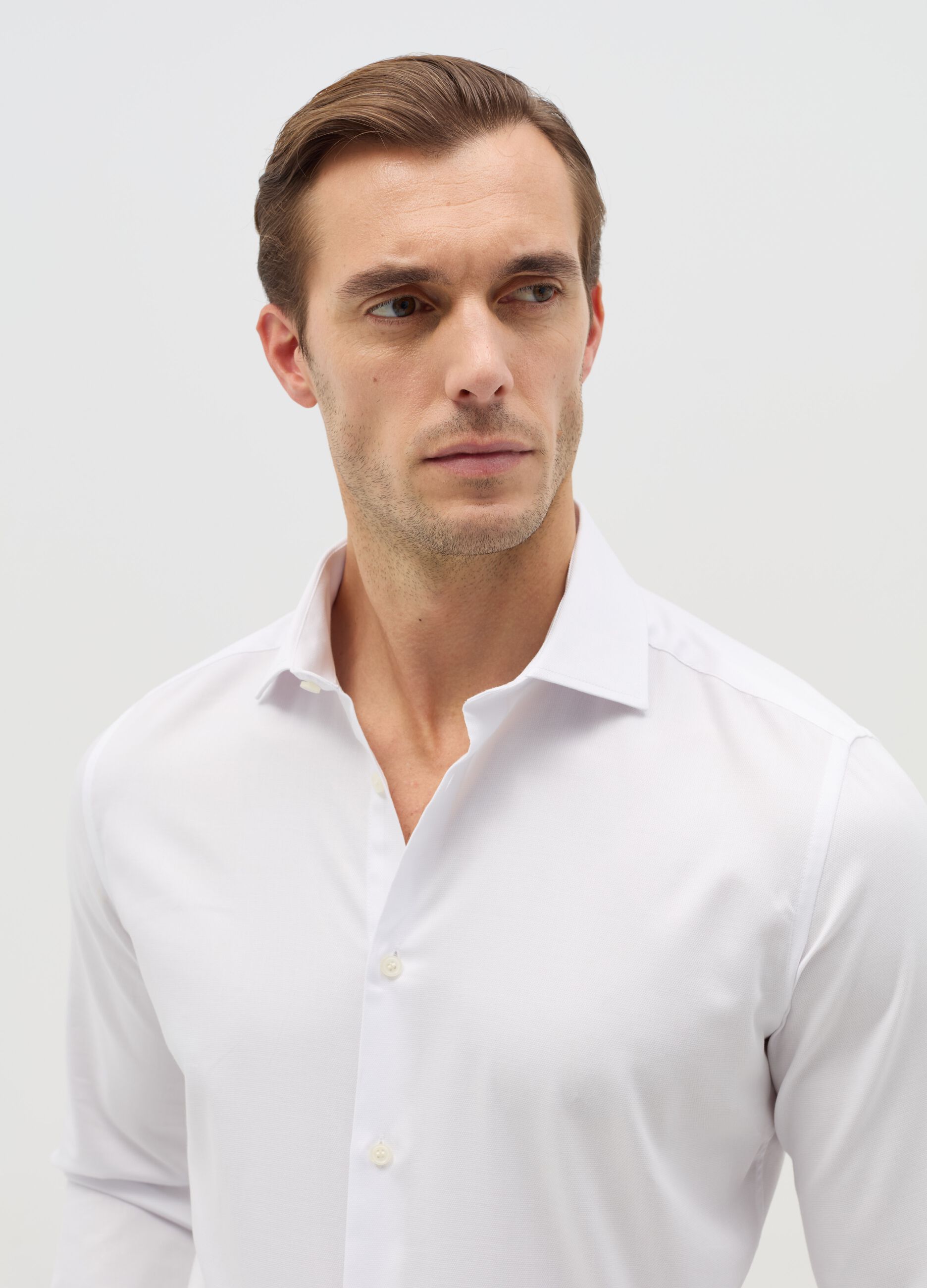 Camicia slim fit easy iron in cotone oxford bianco
