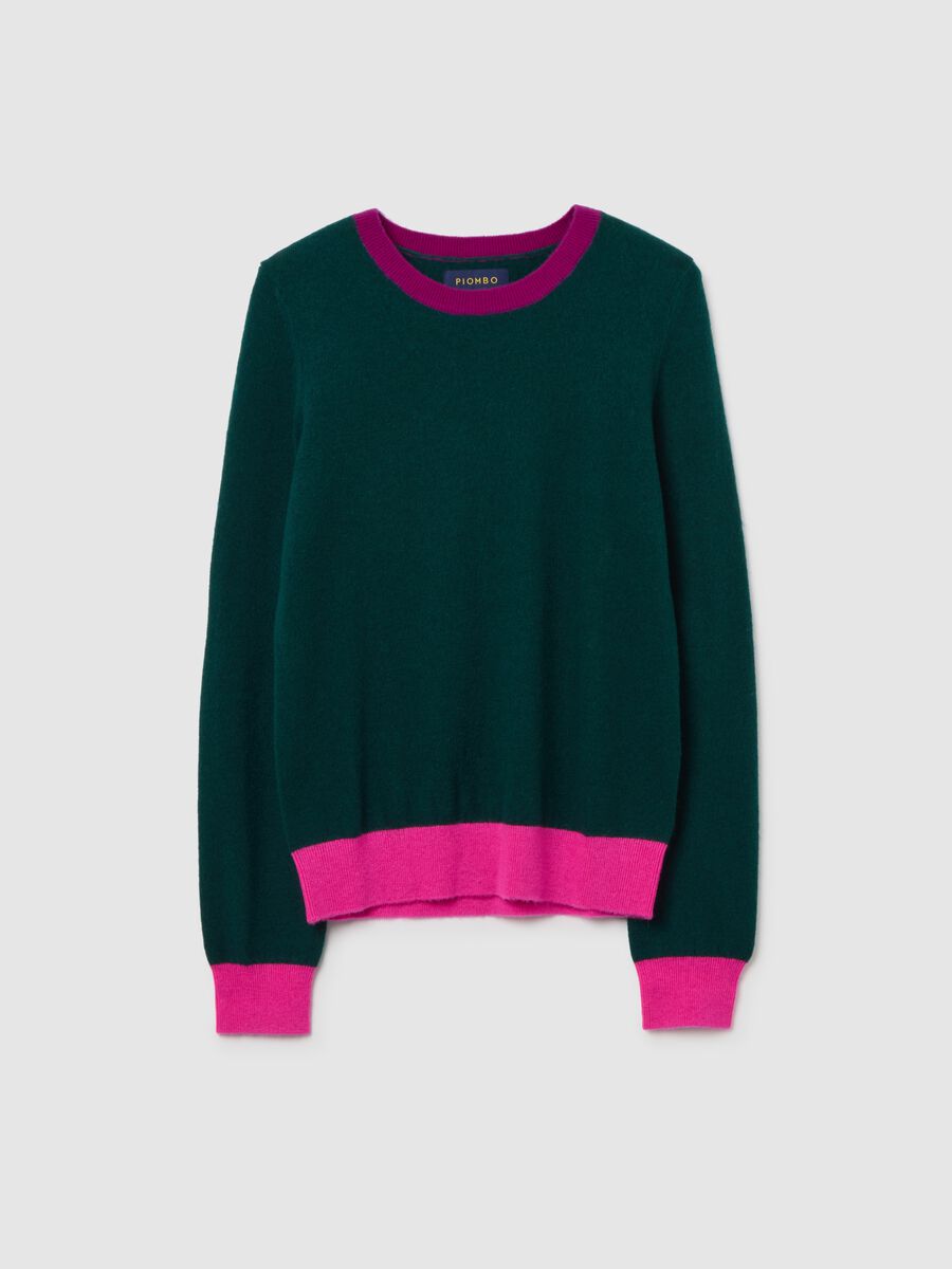 Green pure wool jumper with contrast cuffs_4