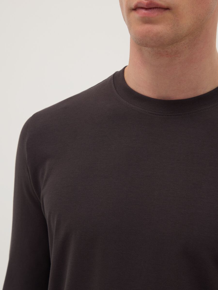 Brown long-sleeve T-shirt in stretchy cotton regular fit_3