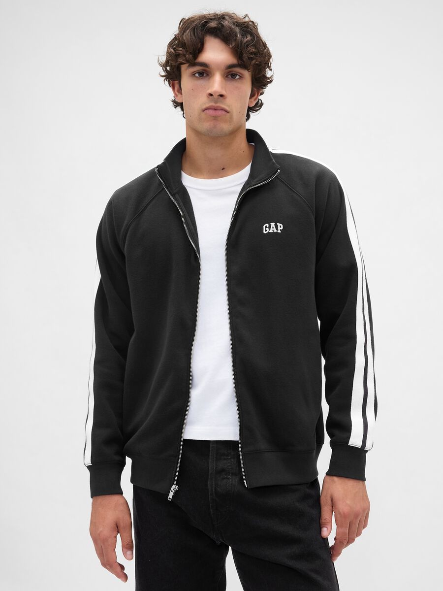 Felpa nera in misto cotone con zip intera_0