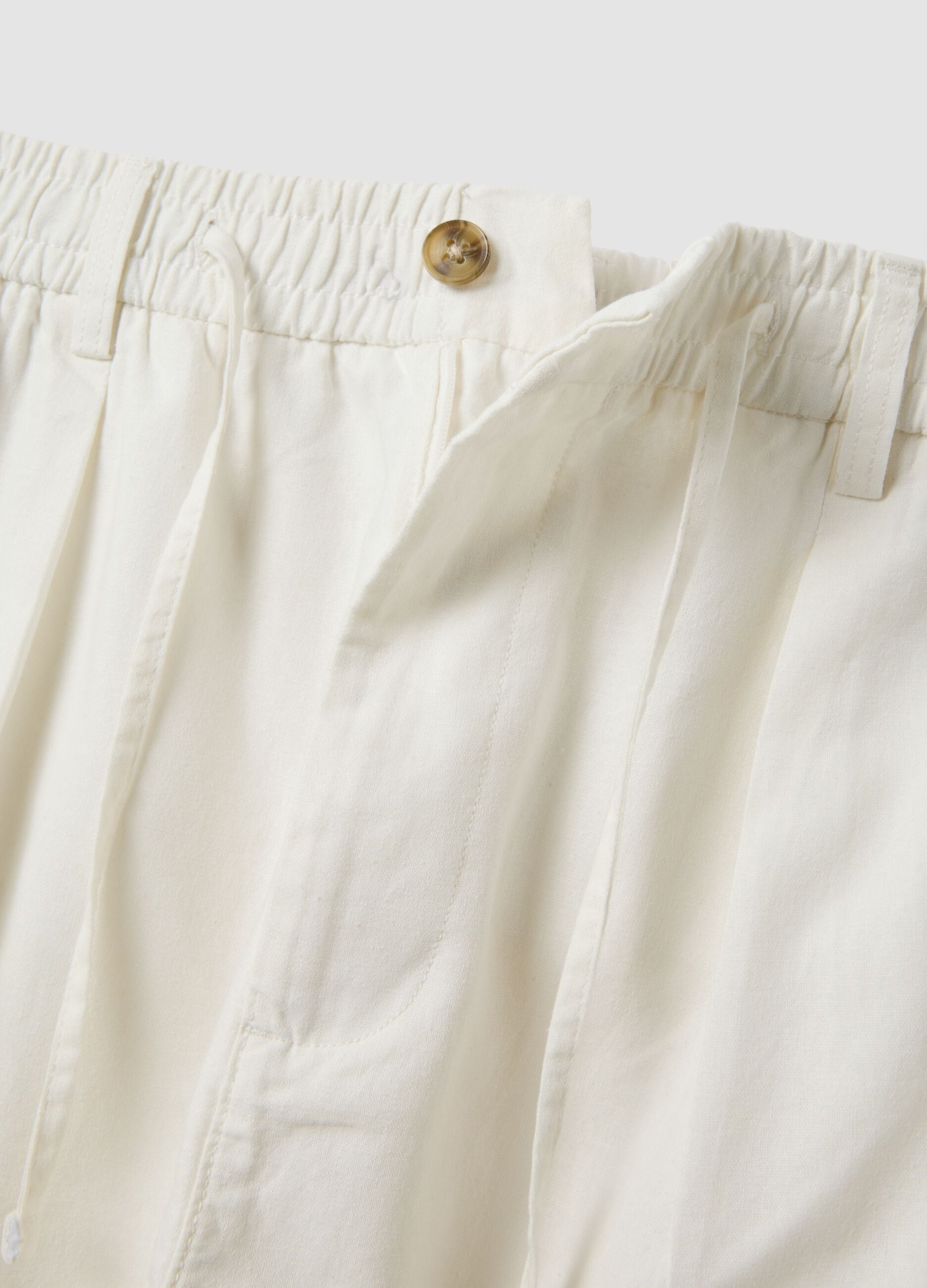 White linen-cotton blend trousers with elasticated waistband