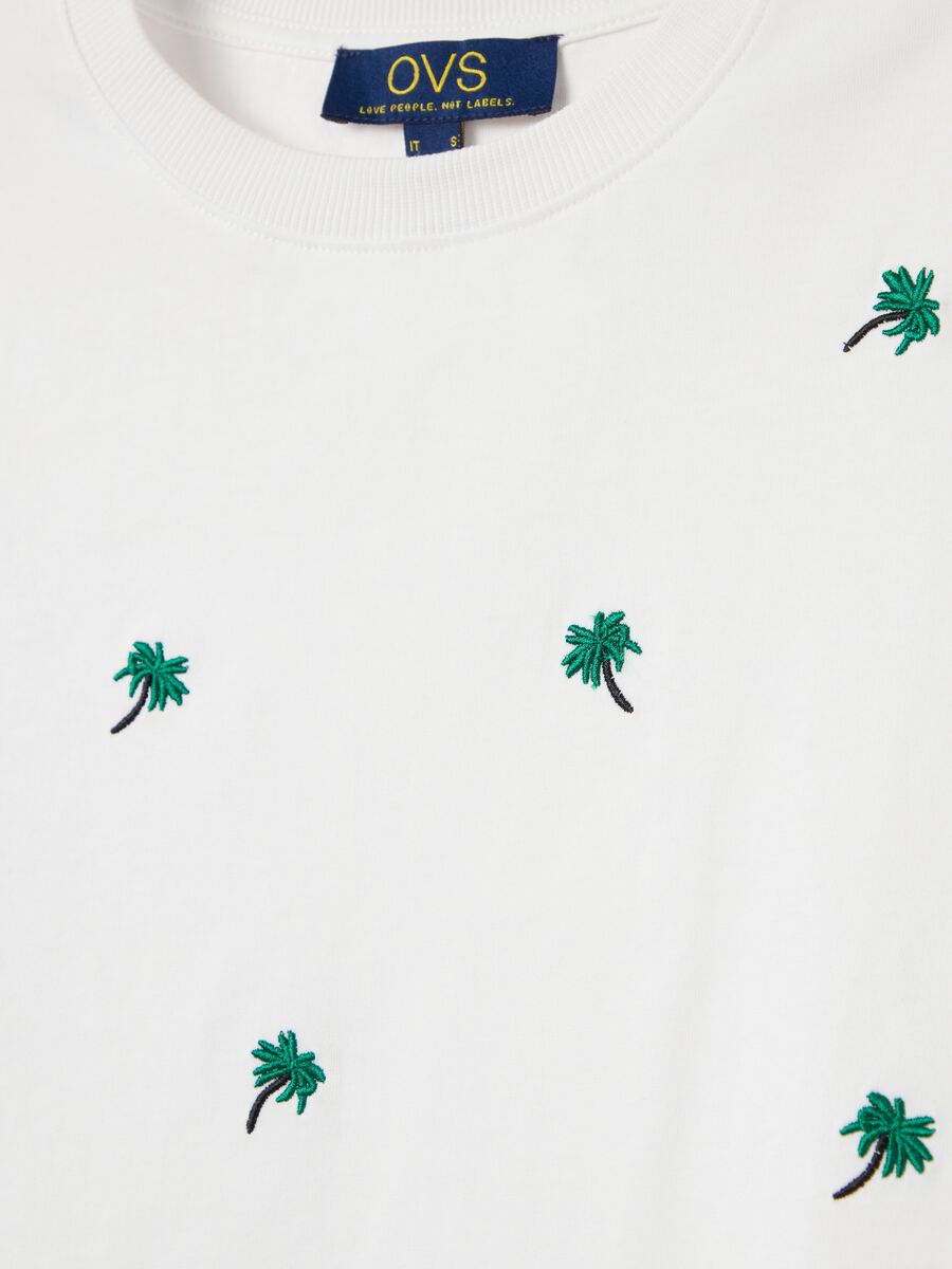 White cotton T-shirt with embroidered palm trees_5