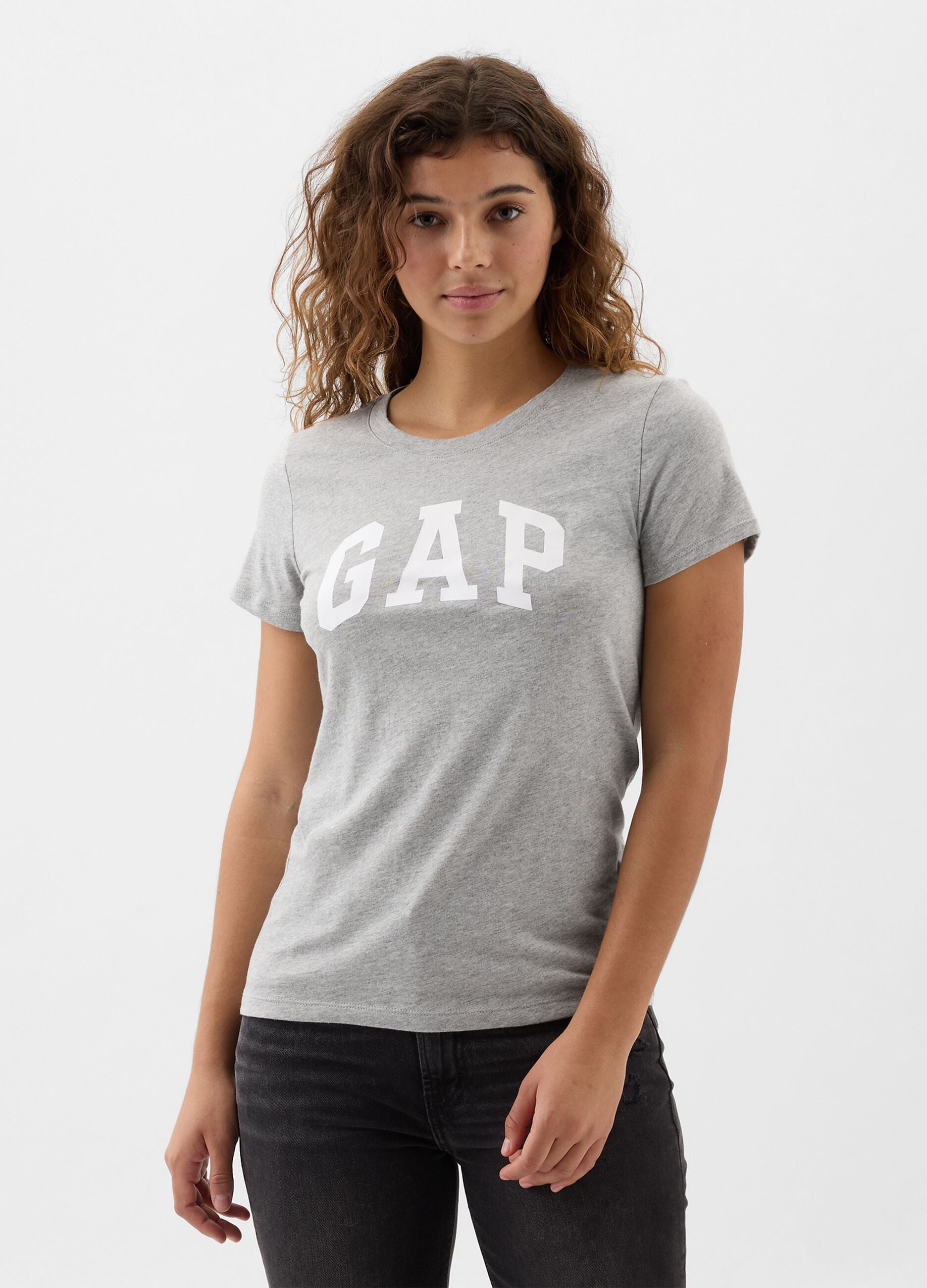 T-shirt grigio chiaro in puro cotone con logo GAP