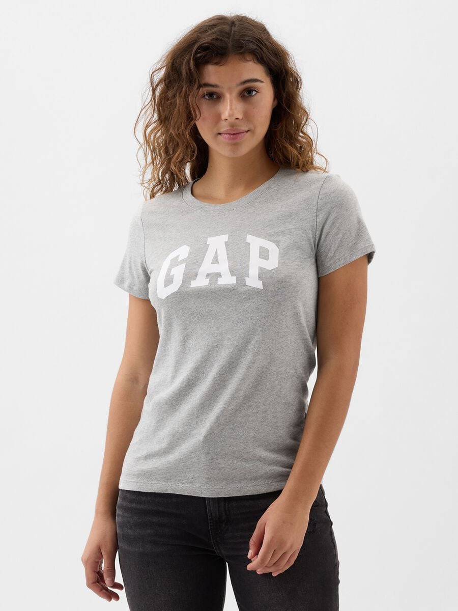 T-shirt grigio chiaro in puro cotone con logo GAP_0