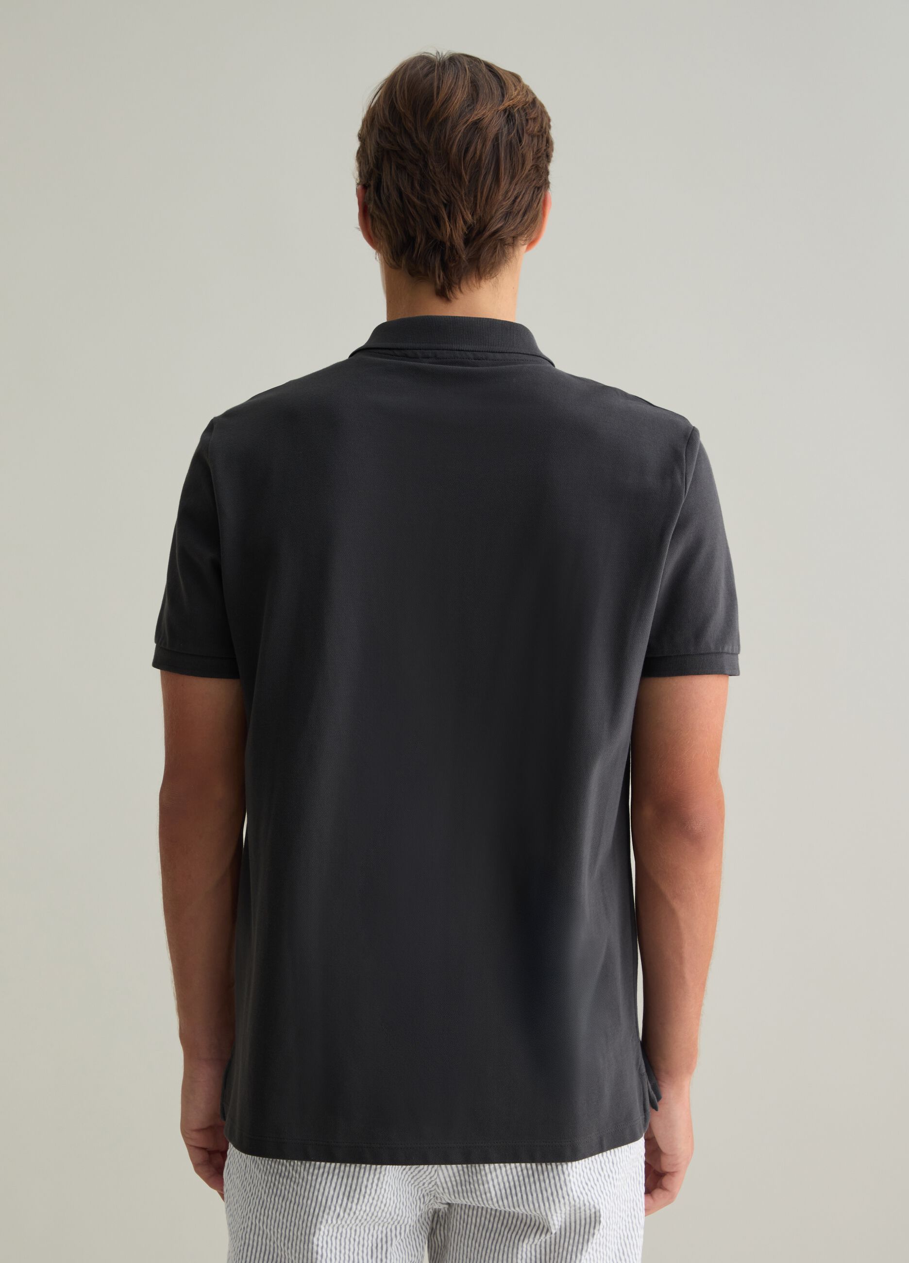 Short Sleeve Grey Polo in Cotton Piquet