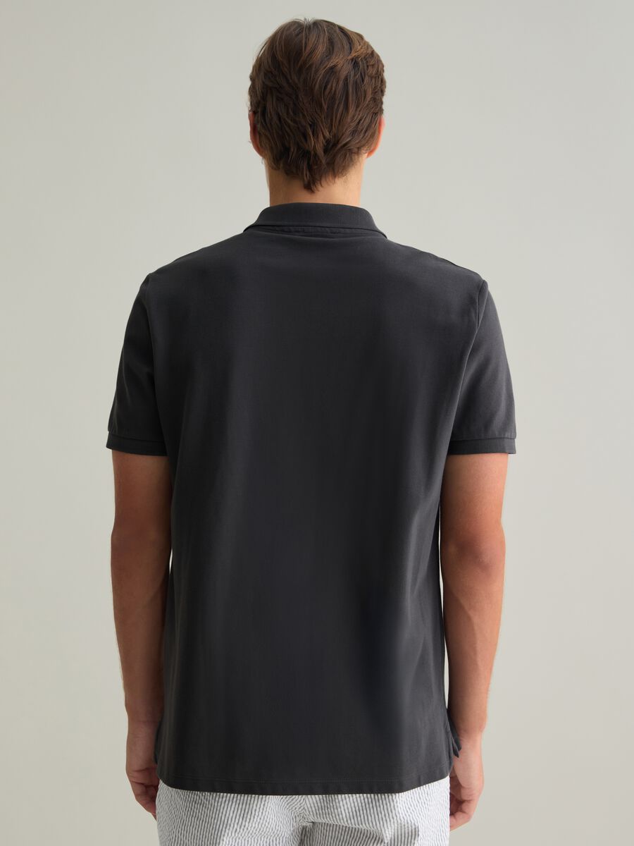Short Sleeve Grey Polo in Cotton Piquet_2