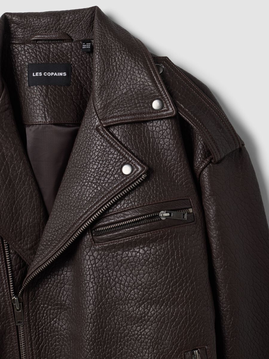 Brown oversized genuine leather biker jacket_1