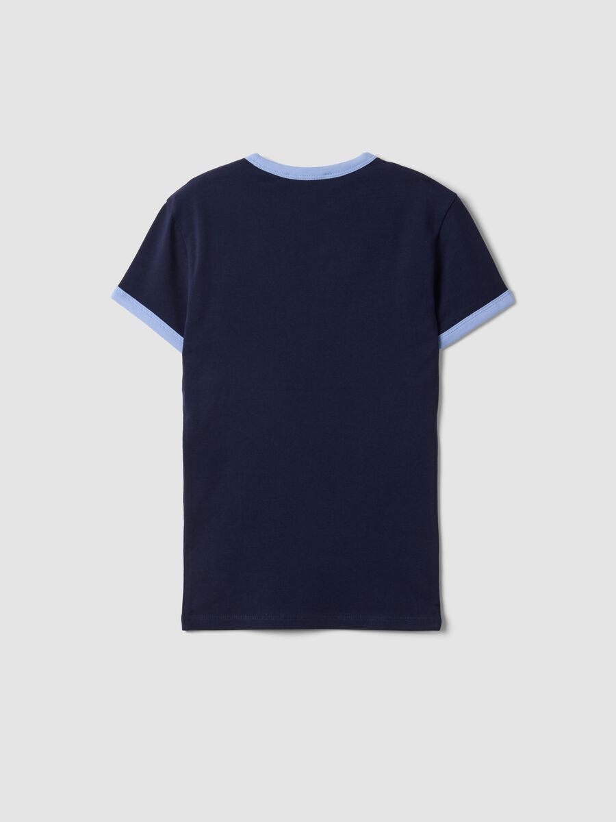 Blue stretch-cotton fitted T-shirt with contrast trims_5
