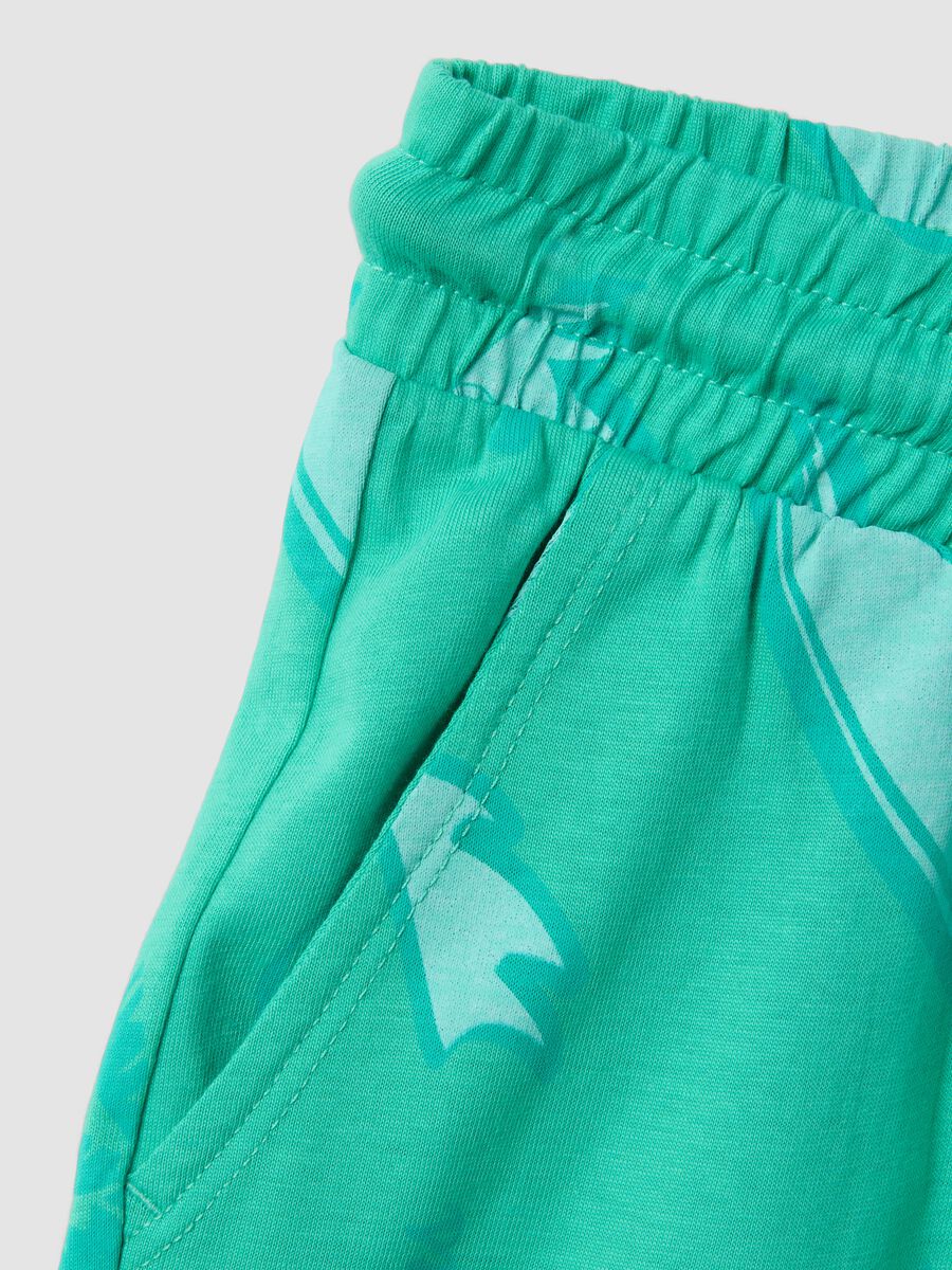 Green pure cotton shorts with all-over print_2