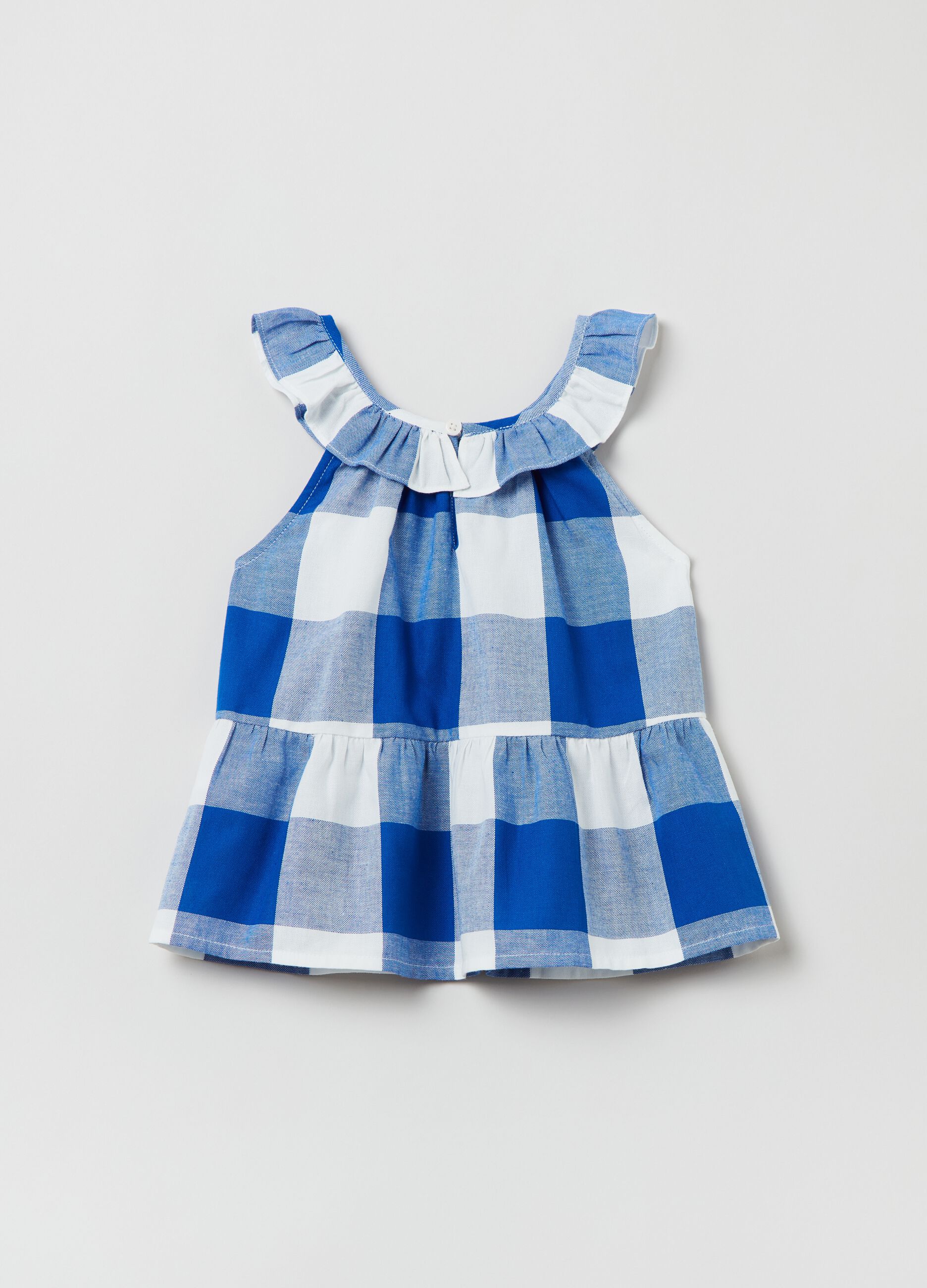 Blusa smanicata in cotone a quadri_1