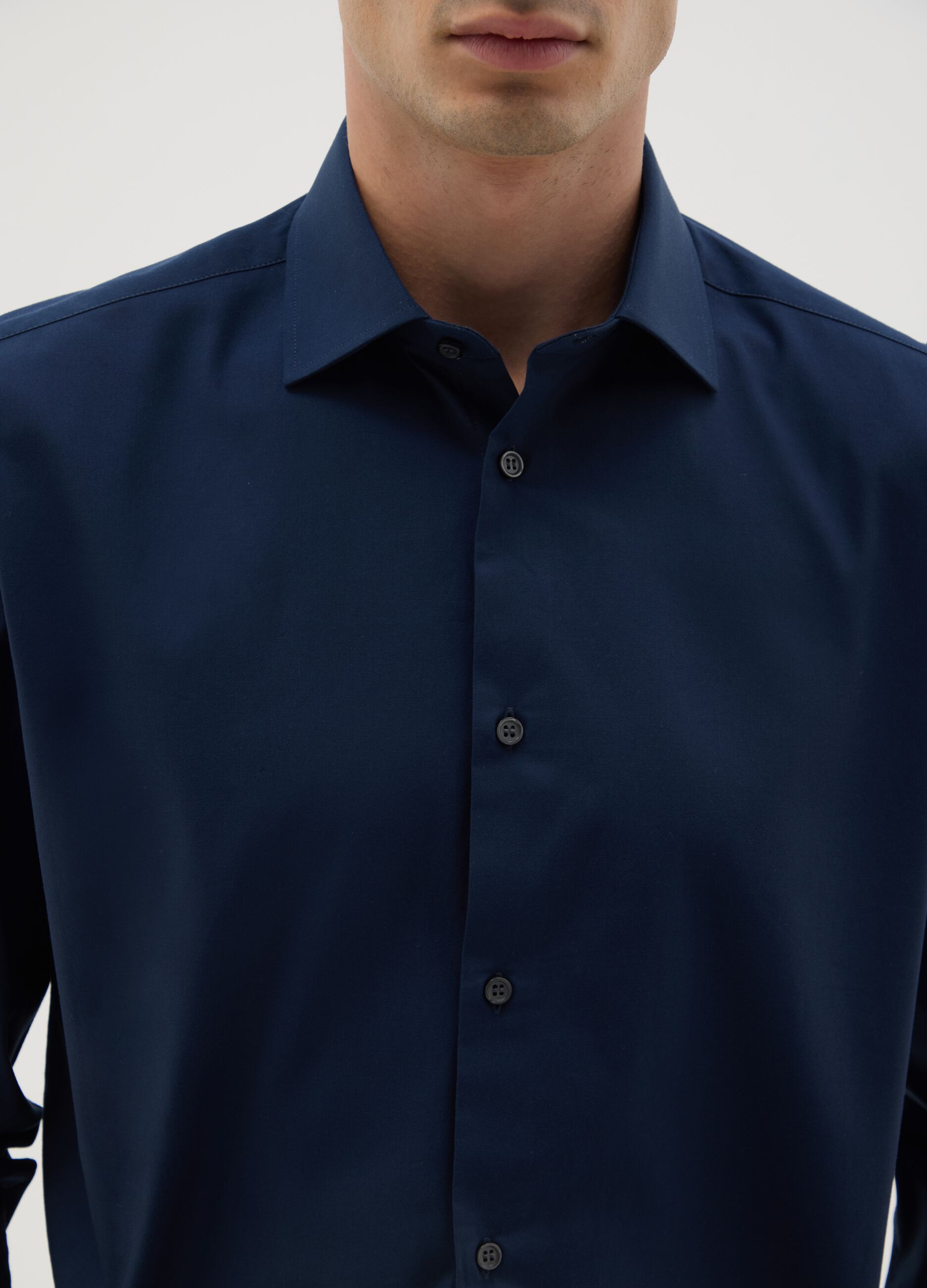 Men's blue pure cotton shirt, regular fit, easy iron