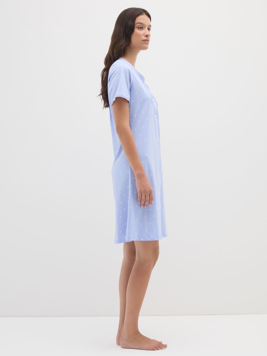 Camicia da notte in puro cotone azzurro con micro fantasia _3