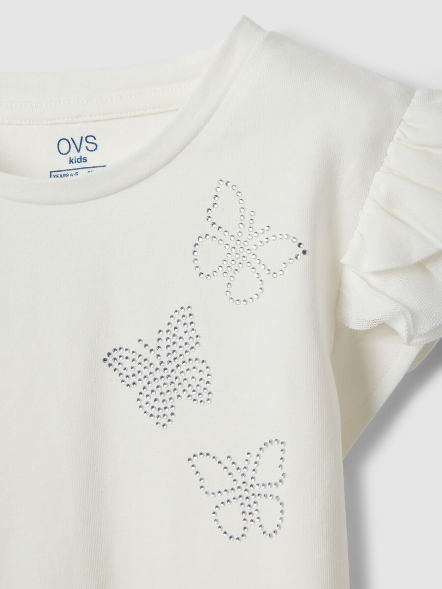 White stretch cotton t-shirt with frills for girls_2