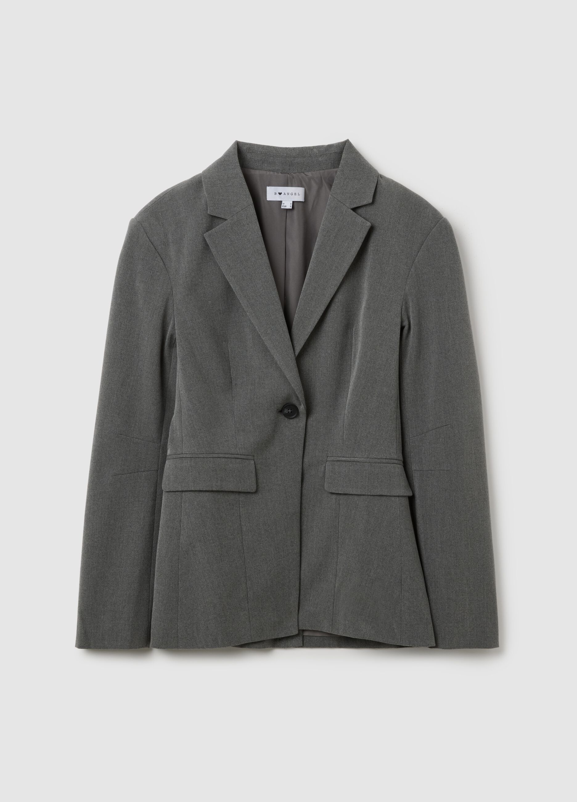 Grey slim fit blazer with lapel and button