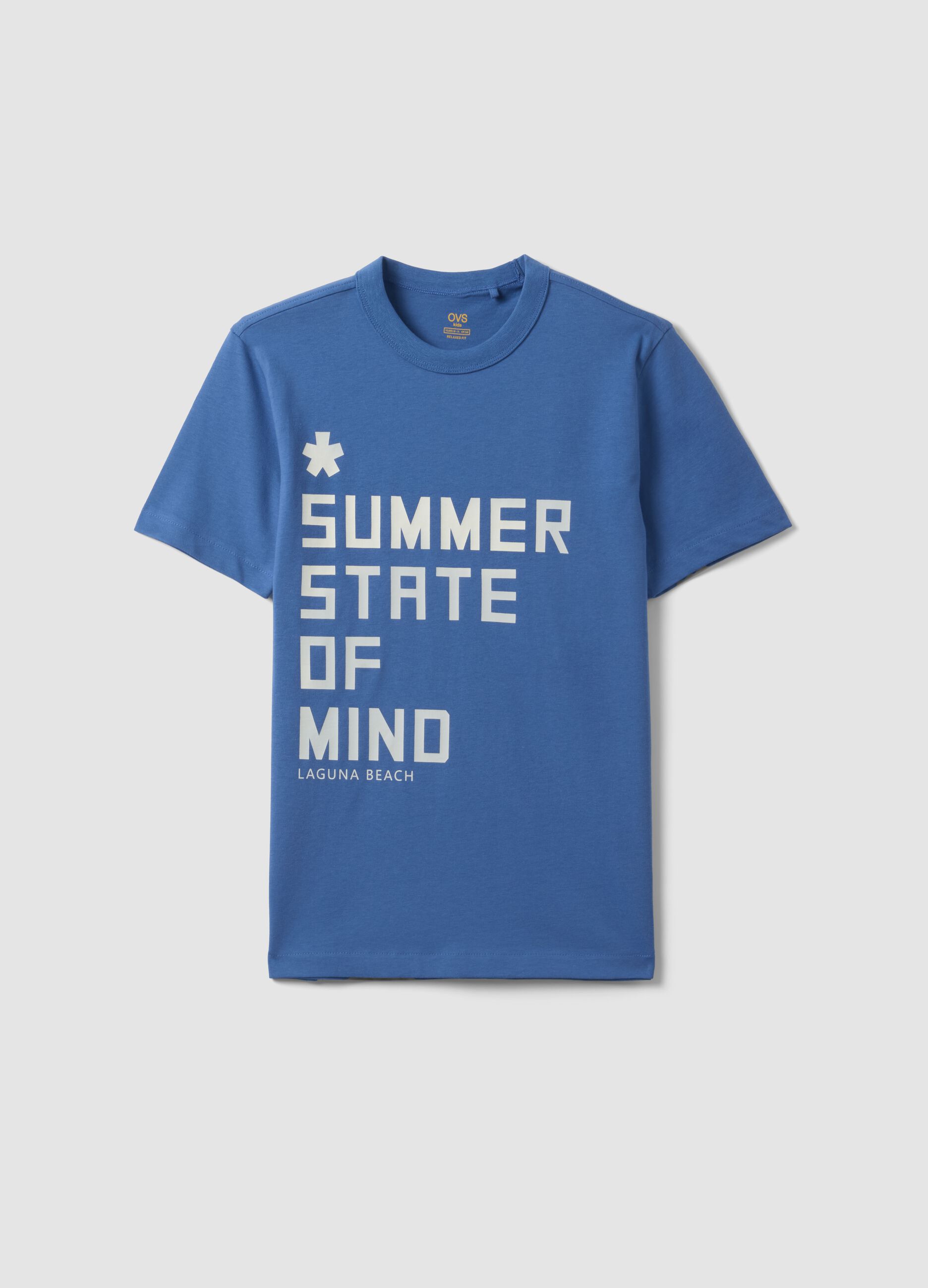 Boys' Regular Fit Blue Cotton T-Shirt with Print
