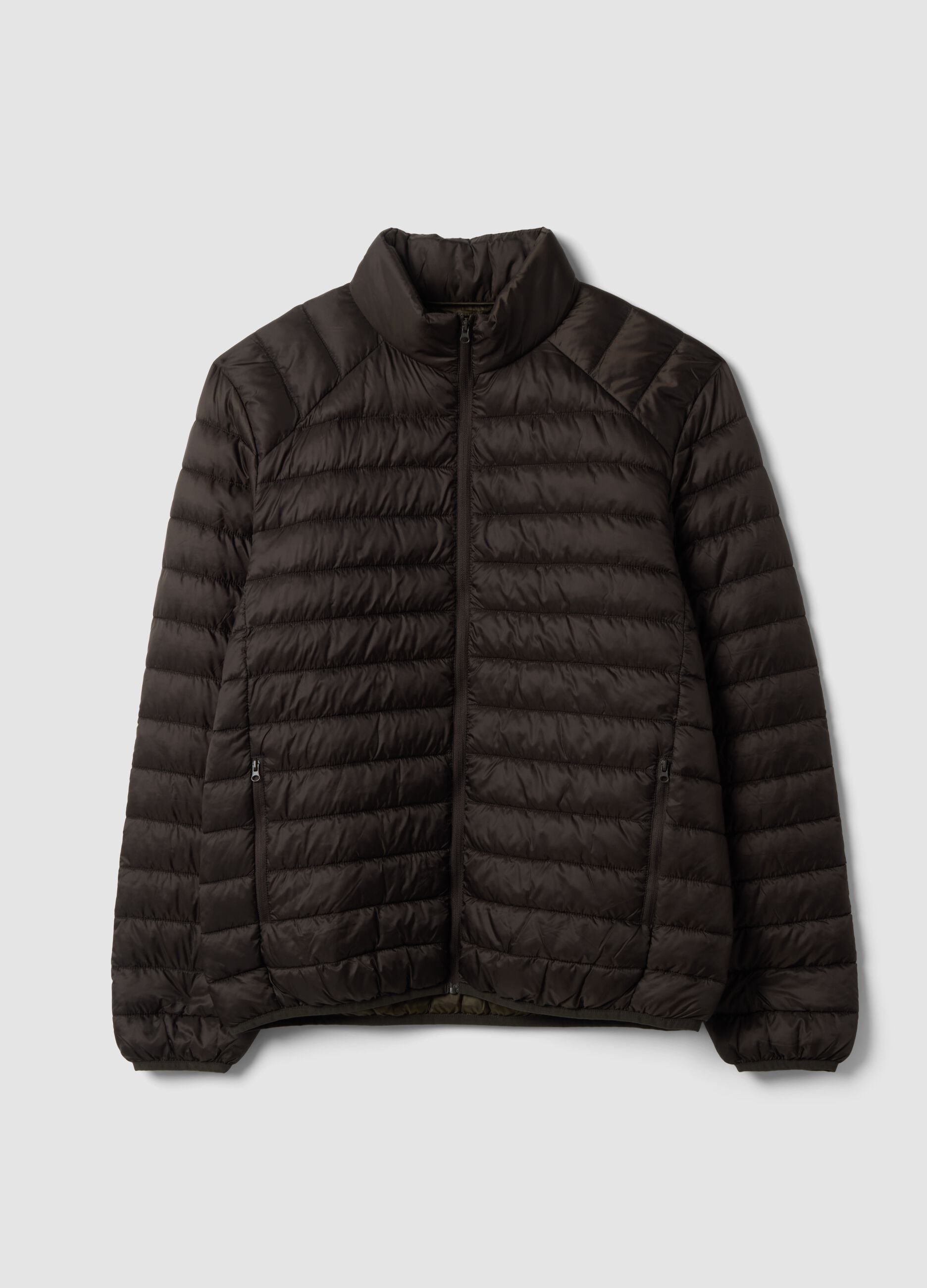Brown Ultralight Padded Jacket, Regular Fit with Zip