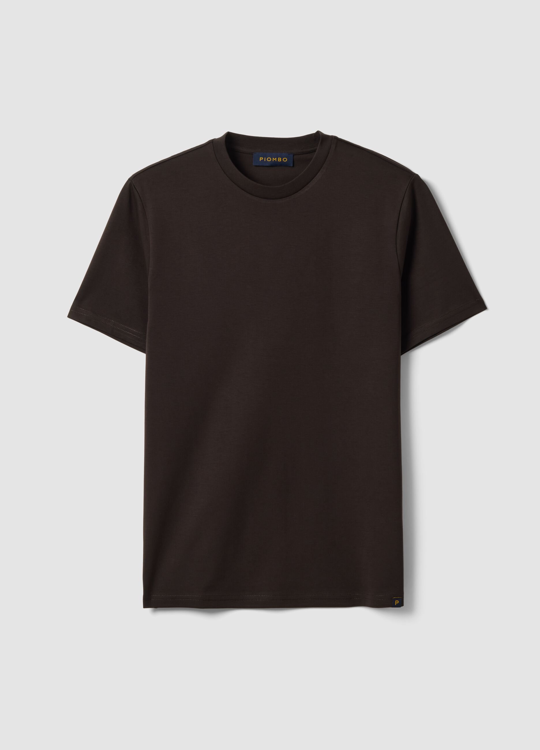 Brown crew-neck T-shirt in pure Supima cotton, regular fit
