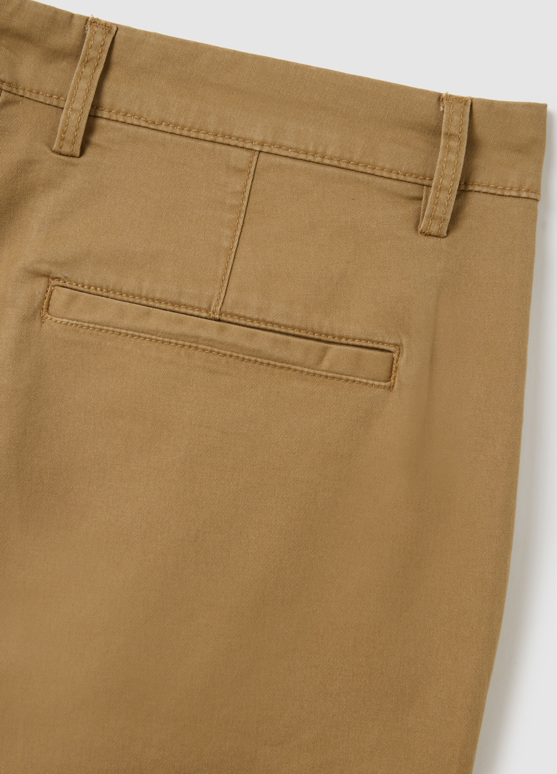 Beige Stretch Cotton Trousers Regular Fit