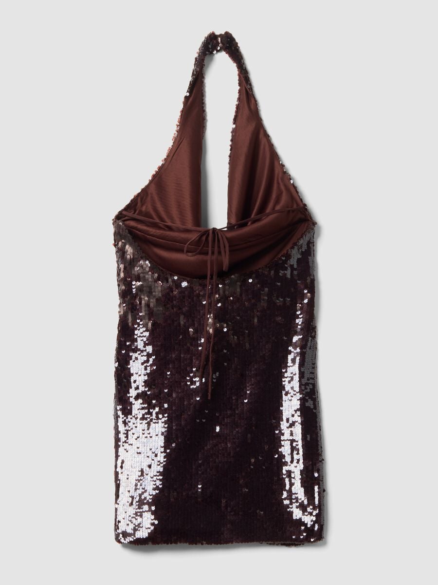 Abito marrone in tessuto elasticizzato con paillettes_2