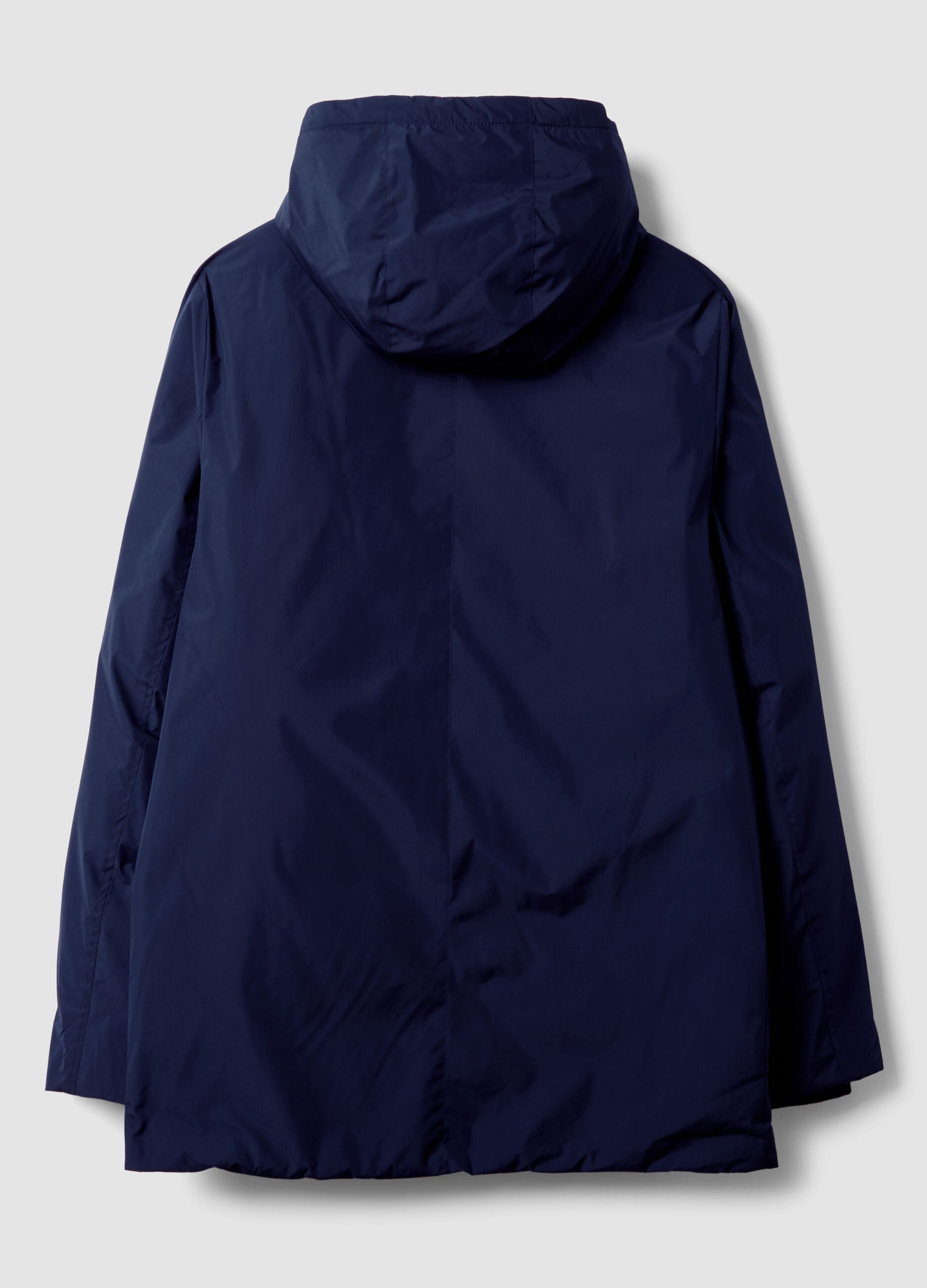 Parka imbottito lungo blu navy con cappuccio