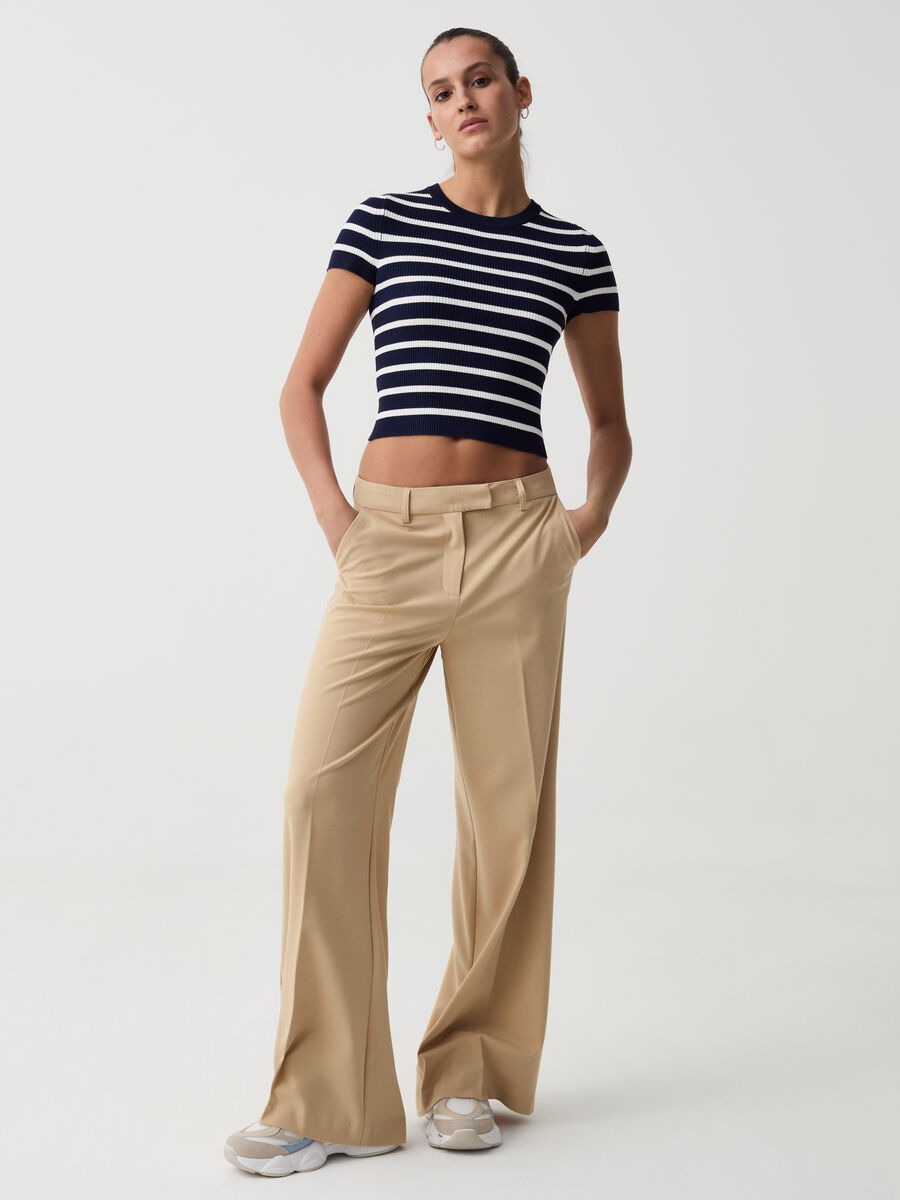 Ribbed crop T-shirt with striped pattern_1