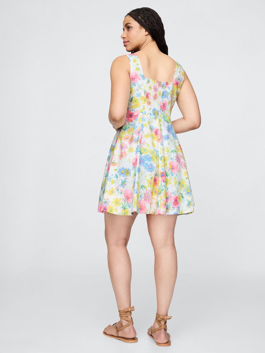 Multicolour floral short dress in linen and viscose_4