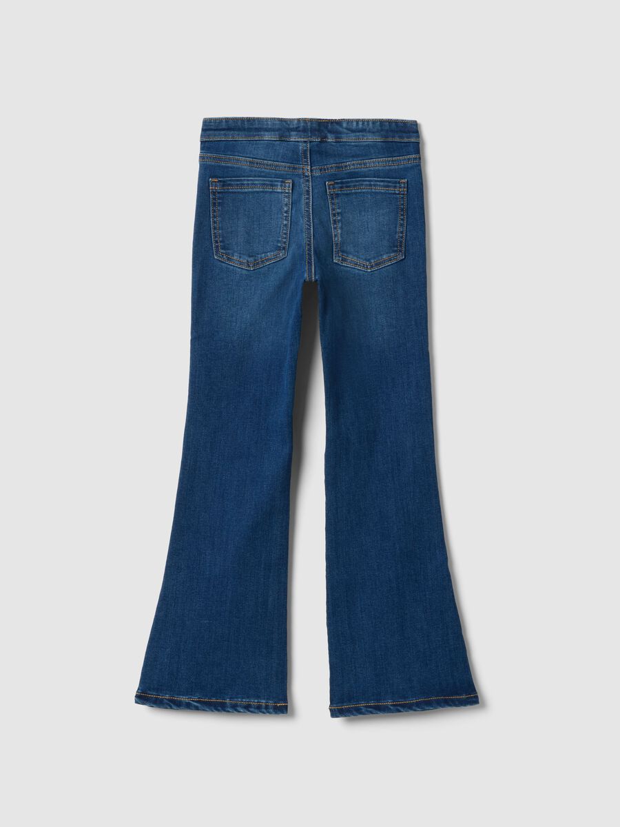 Girls' Blue Flare Fit Cotton Blend Jeggings_1