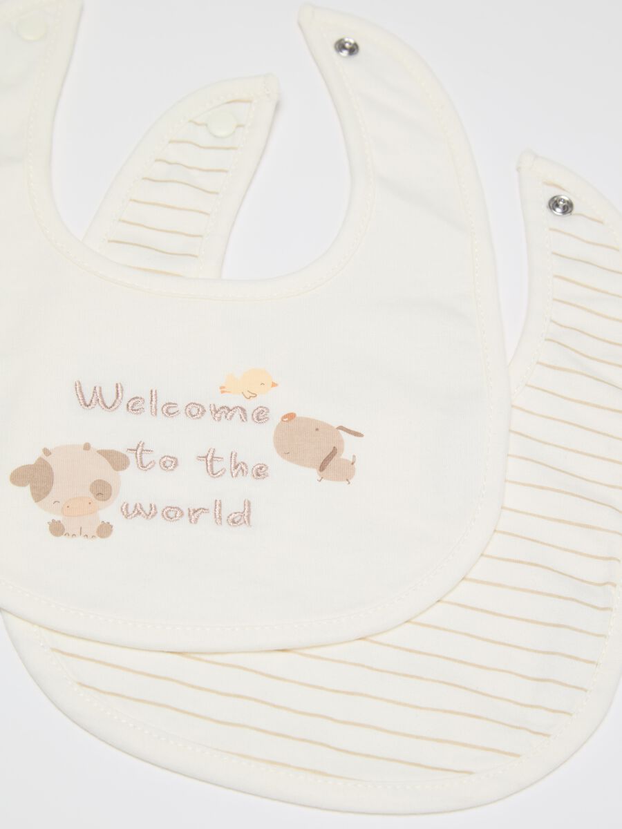 Two-pack bibs with "Welcome To The World" embroidery_1