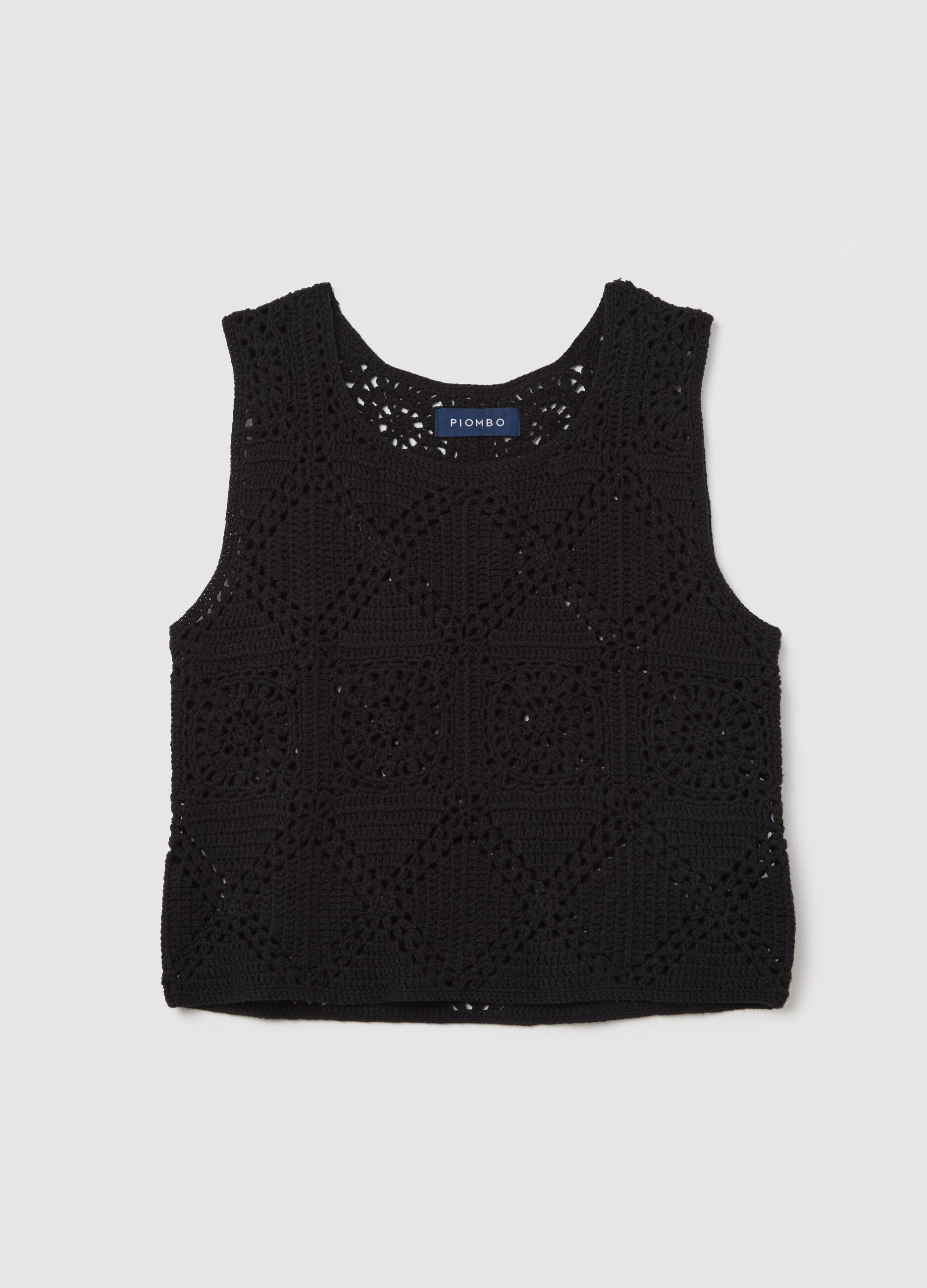 Black crochet knit tank top