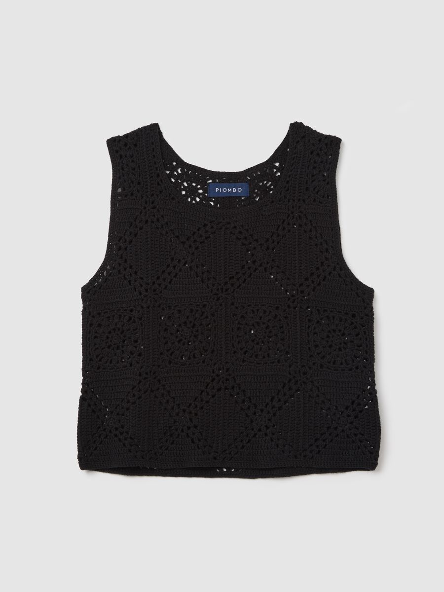 Black crochet knit tank top_4