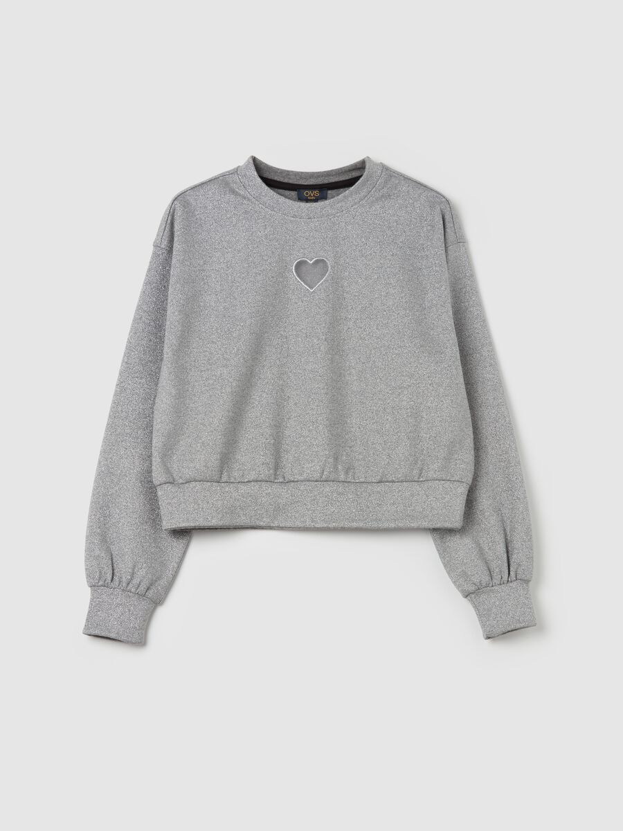 Crop sweatshirt in lurex with embroidered heart_3