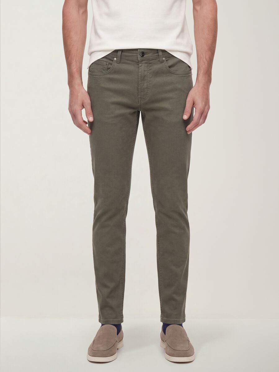 Pantaloni verdi in dobby di cotone elasticizzato slim fit_1