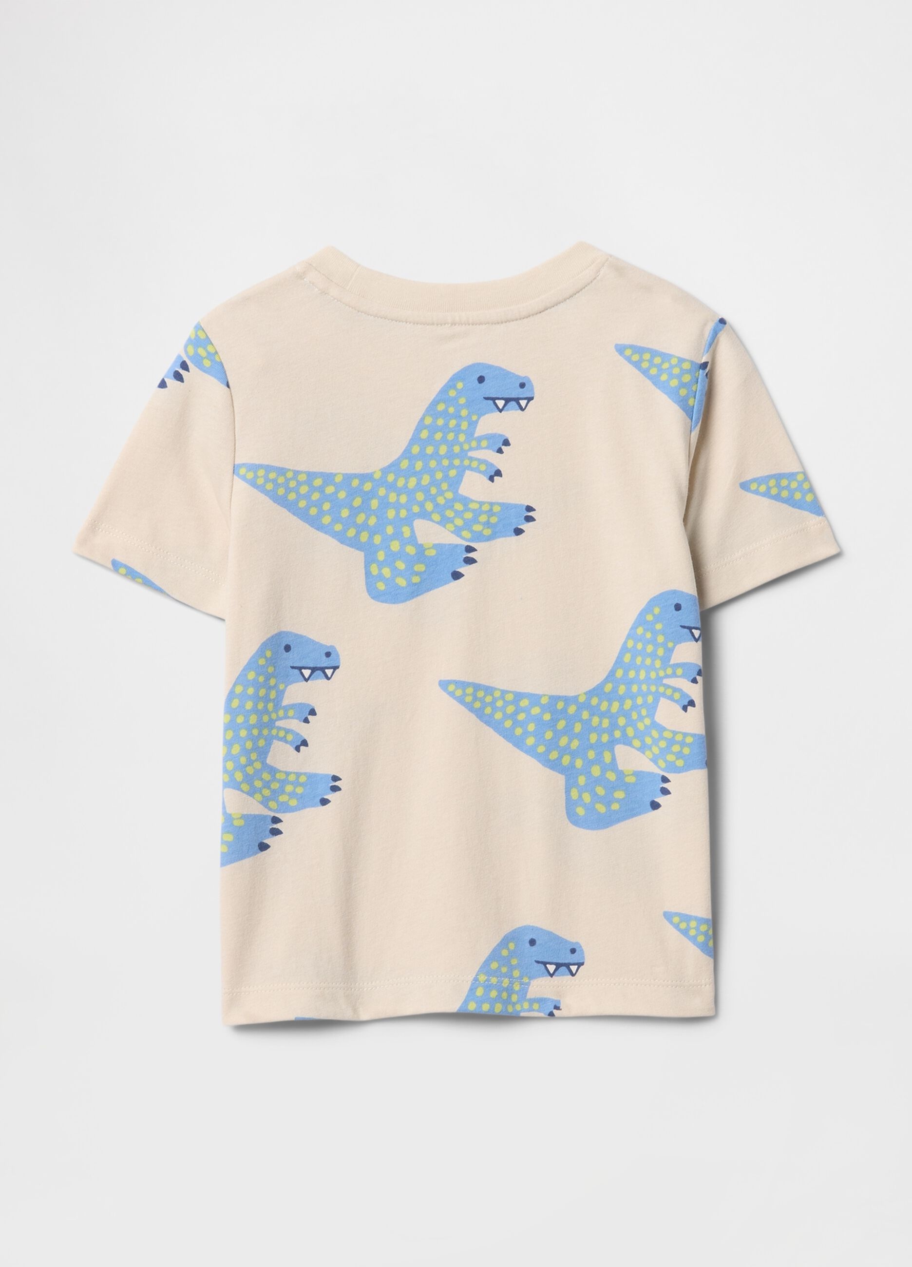 Beige Dinosaur Pattern T-shirt with Blue Dinosaurs