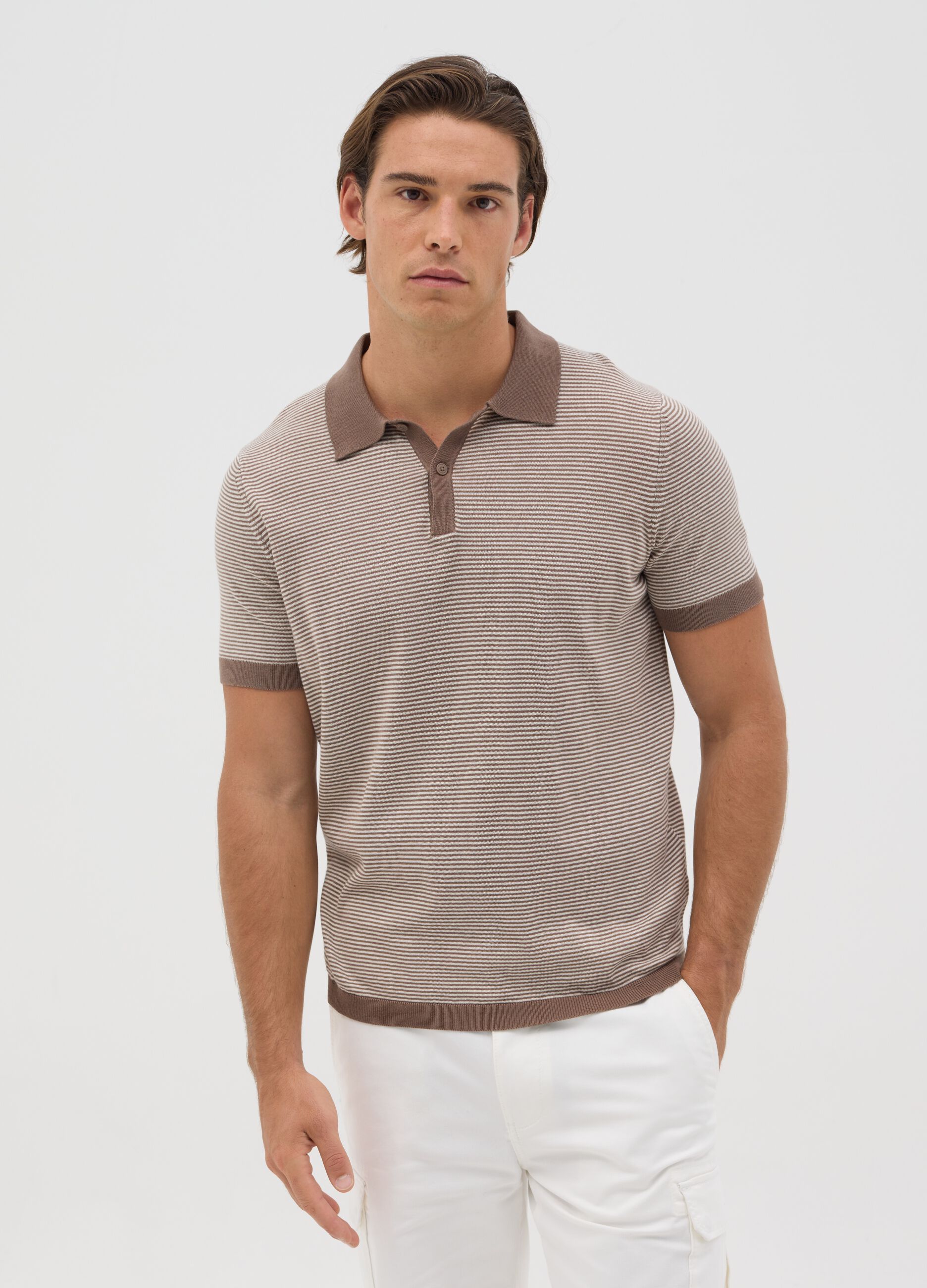 Brown striped polo shirt in cotton