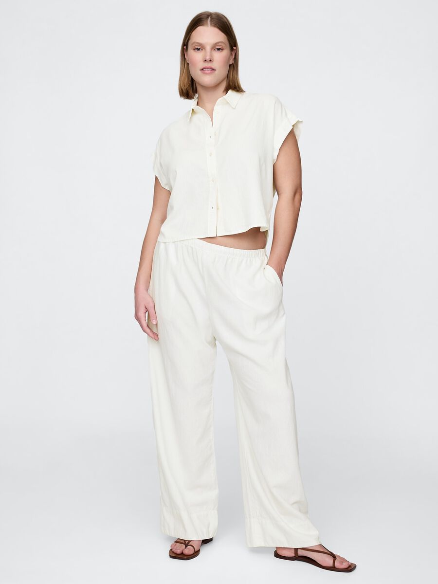 Pantaloni ampi bianchi in lino e viscosa_4