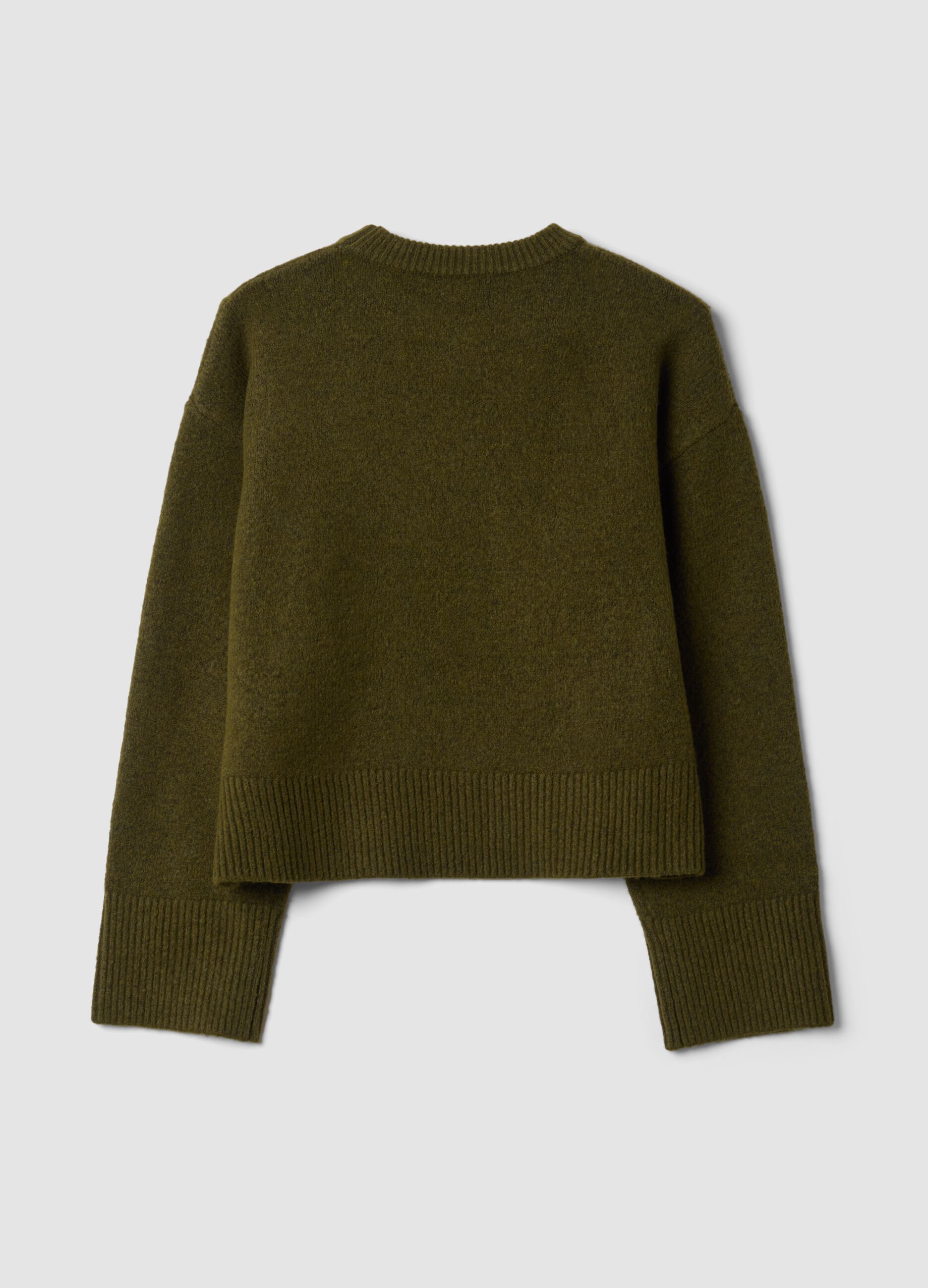 Green stretch wool crew-neck jumper with oversized fit
