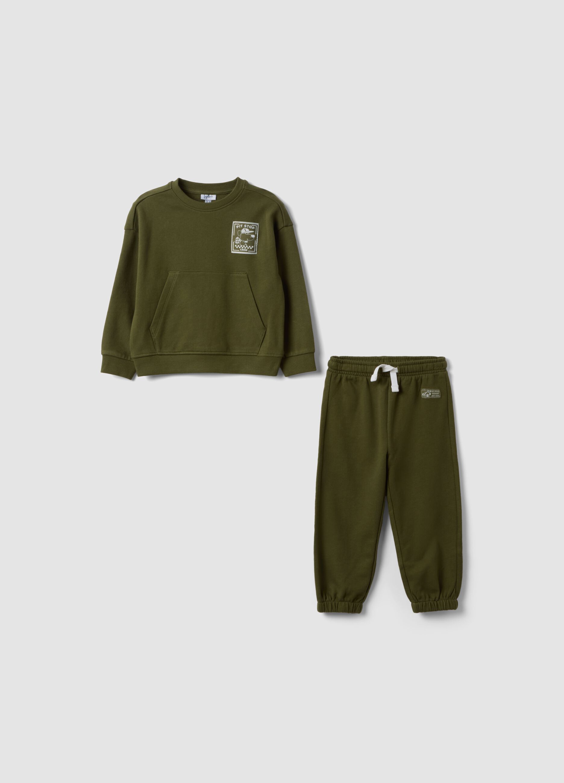 Green 100% cotton set with crew-neck sweatshirt for boys