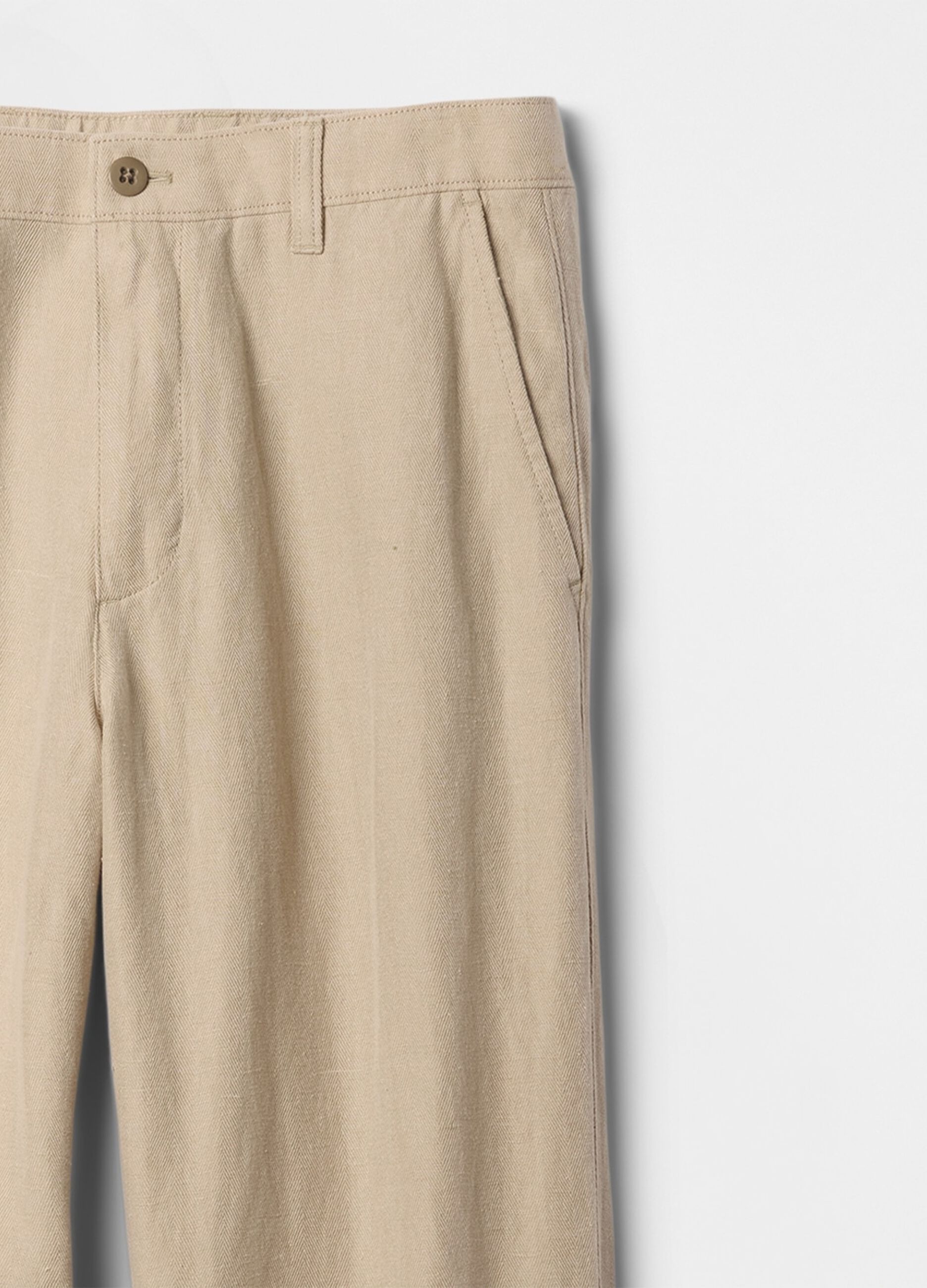 Regular beige trousers in linen and cotton