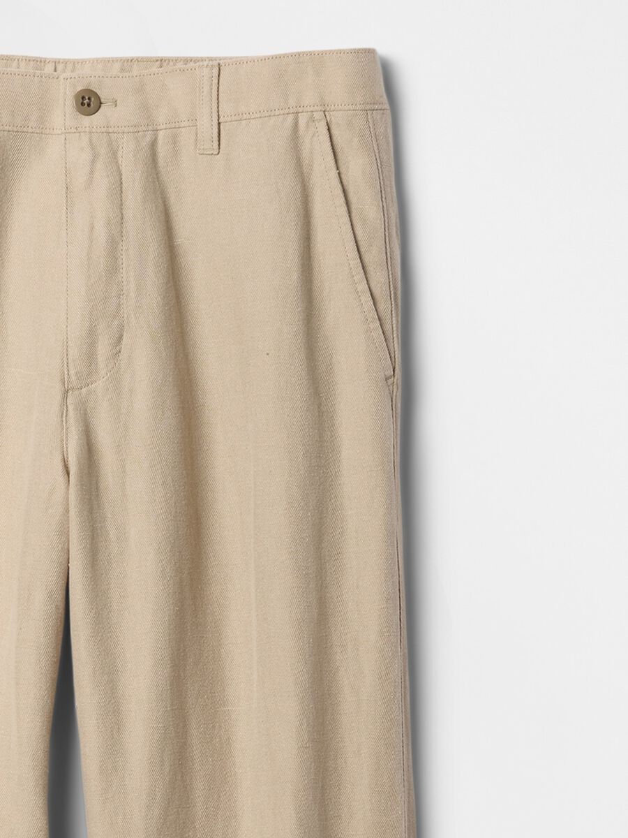 Regular beige trousers in linen and cotton_5