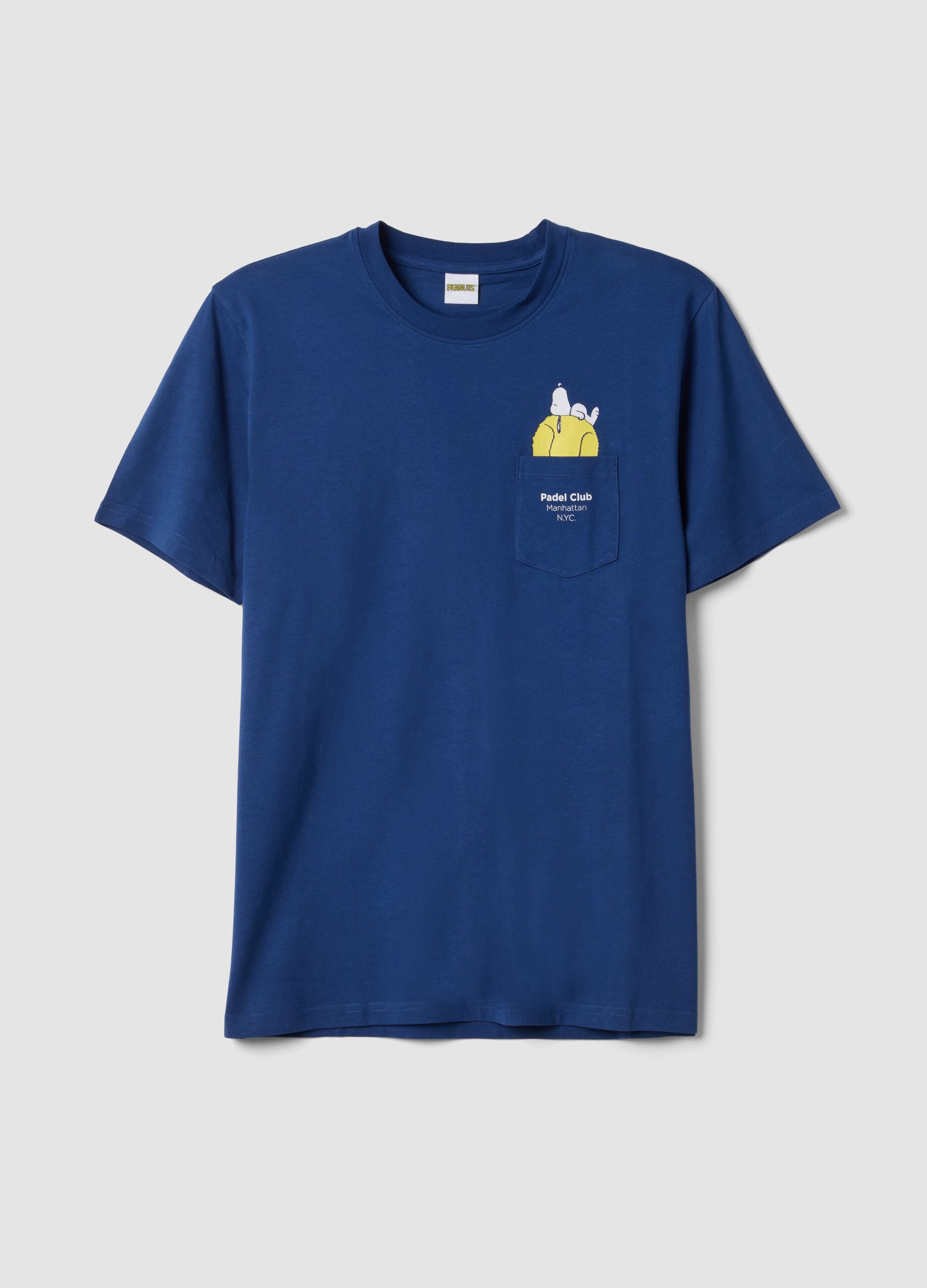 Blue pure cotton T-shirt with chest pocket
