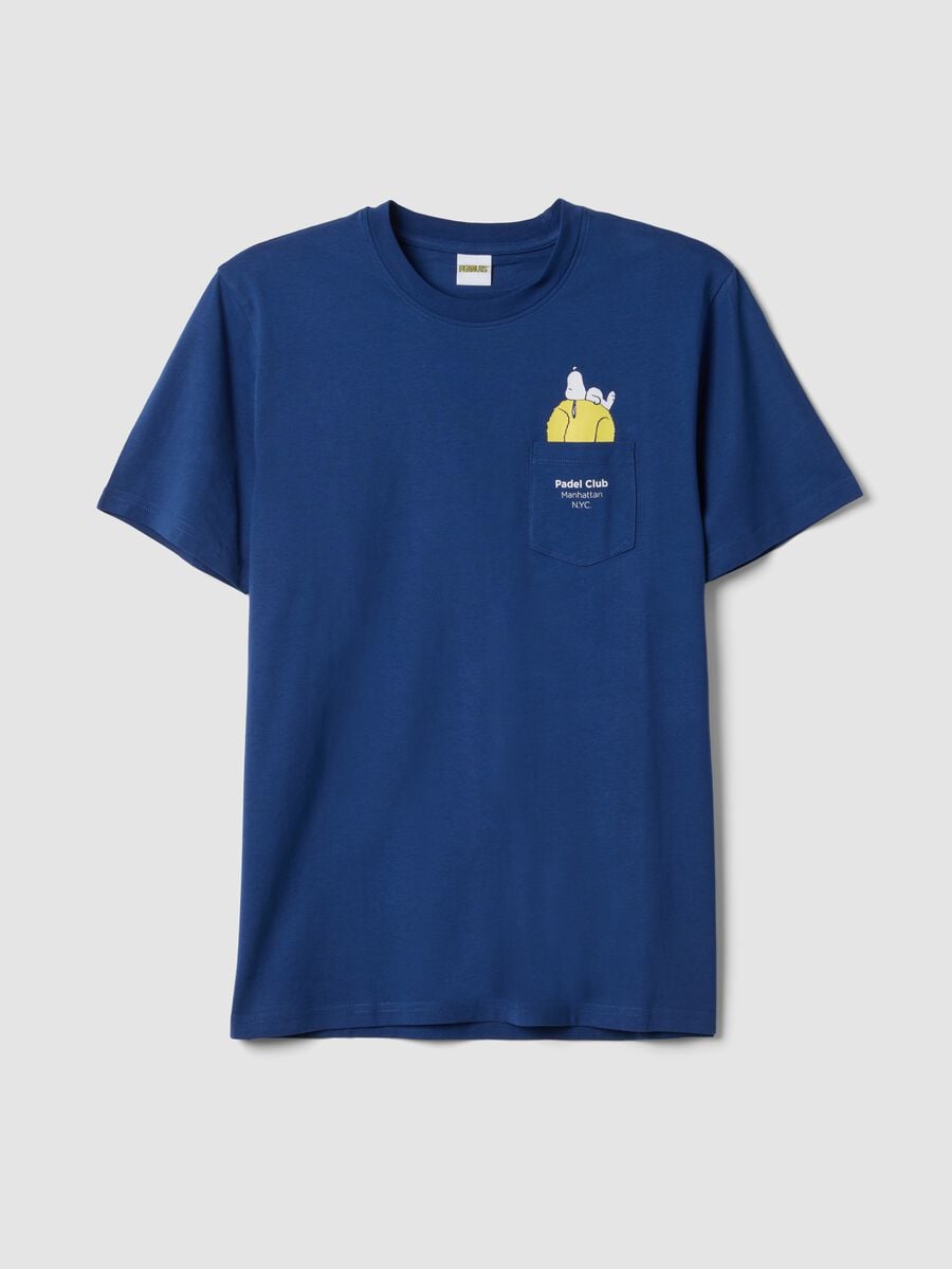 T-shirt blu in puro cotone con taschino_0