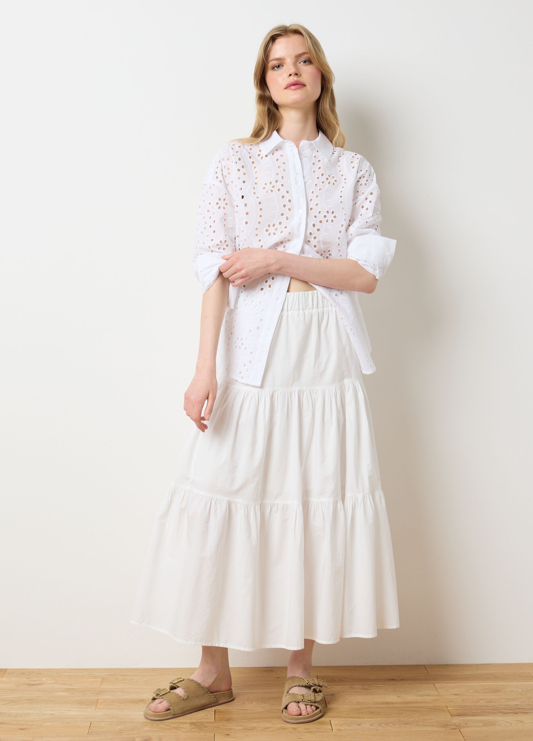 Women's white pure cotton shirt with regular fit and design
