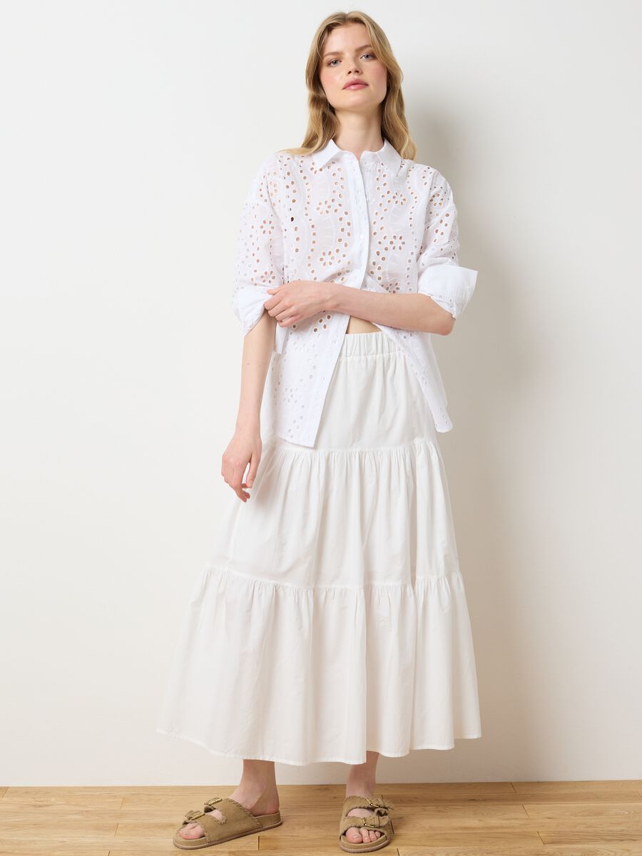 Women's white pure cotton shirt with regular fit and design_0