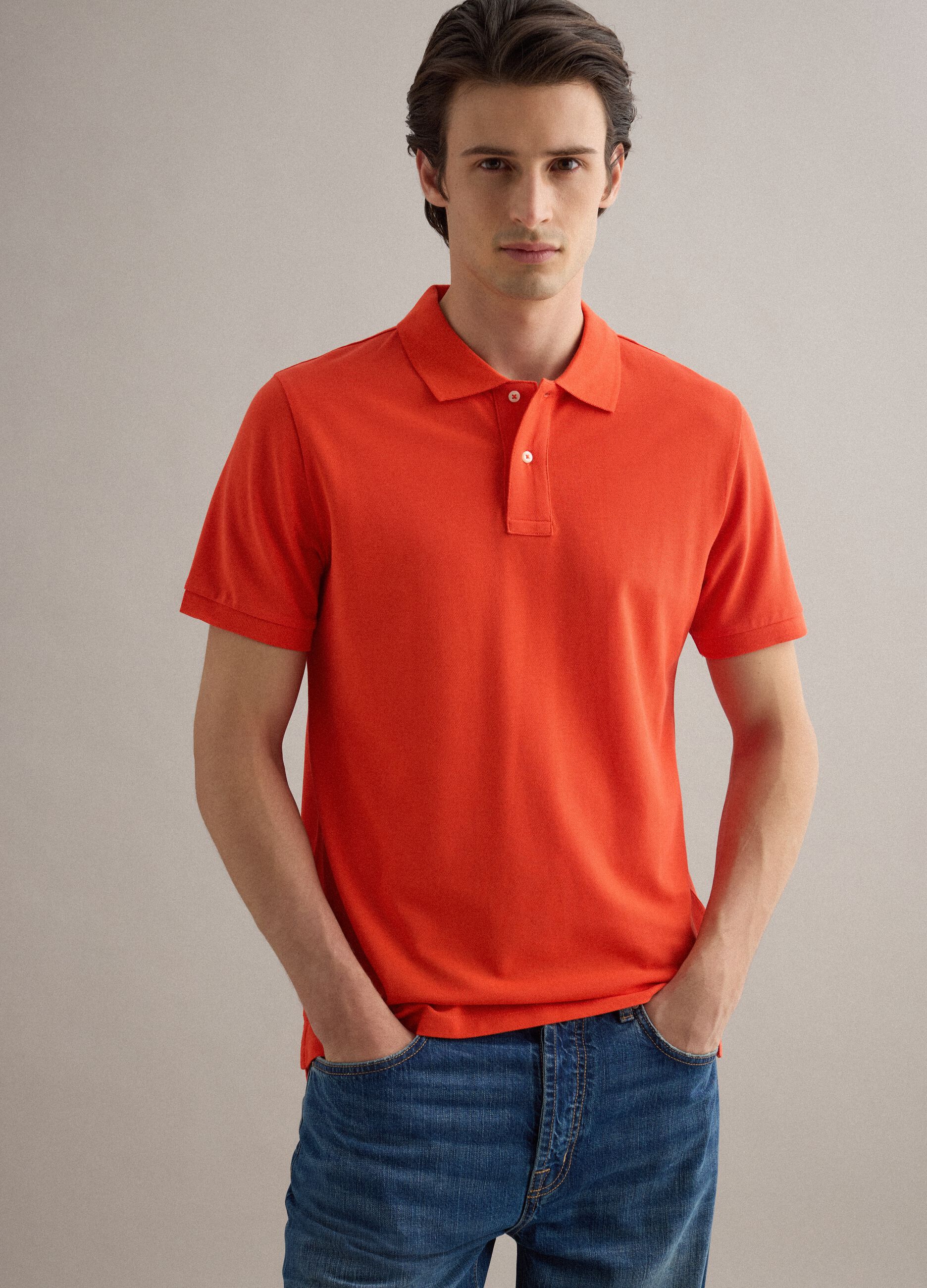 Orange short sleeve pure cotton polo shirt regular fit