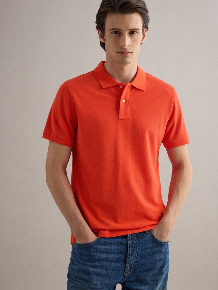 Polo a maniche corte in puro cotone arancione regular fit_0