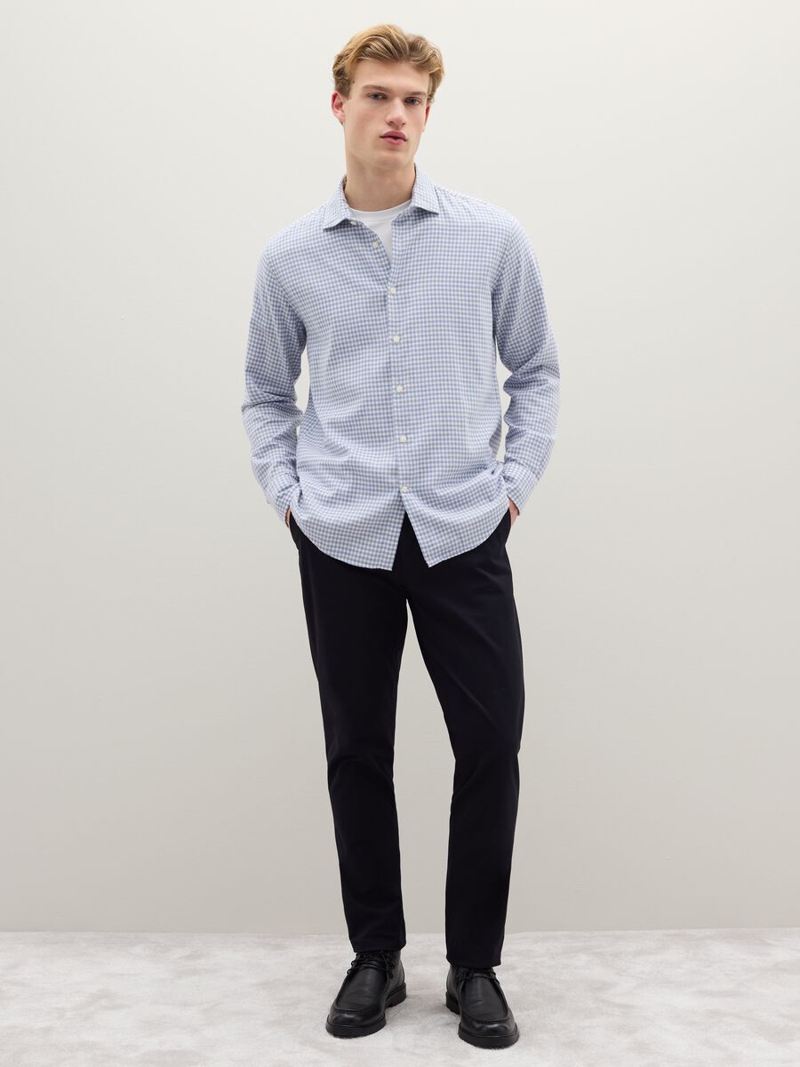 Camicia in misto cotone azzurra regular fit_1