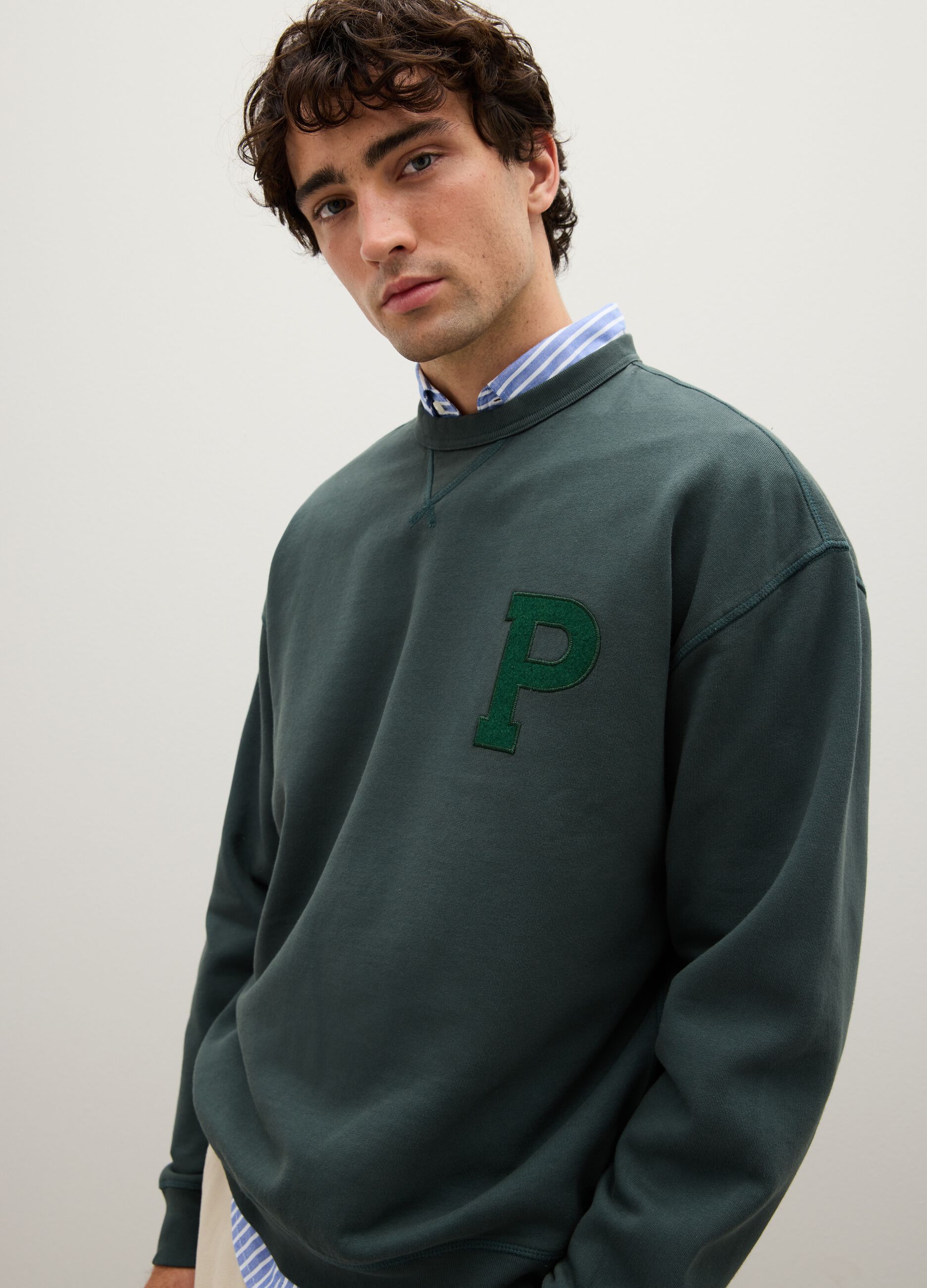 Felpa in puro cotone verde regular fit